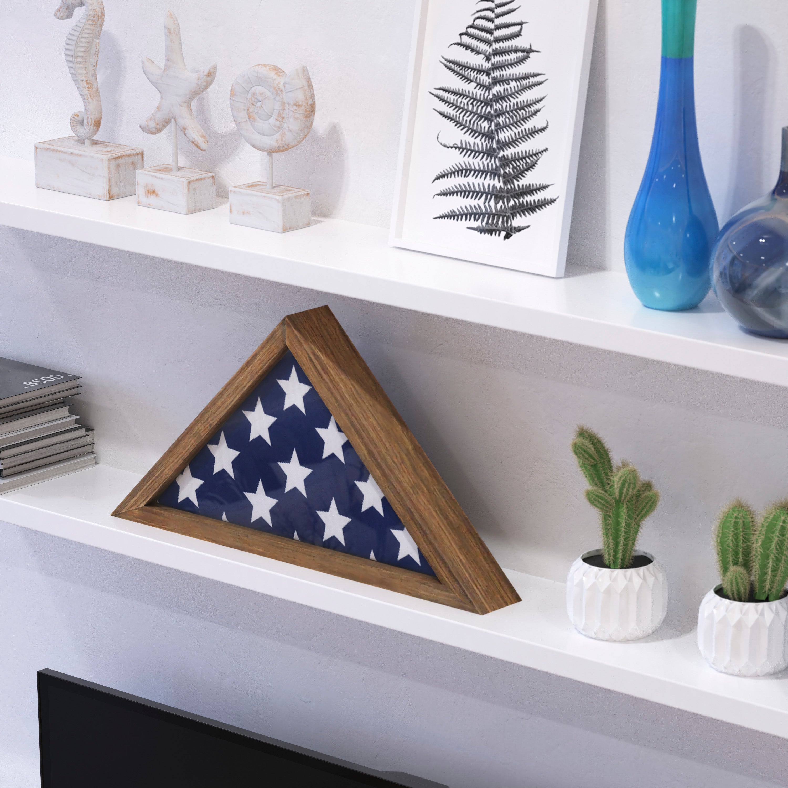 Sheehan Weathered Wood Memorial Flag Display Case - Solid Wood Military Flag Display Case for 9.5 x 5 American Veteran Flag