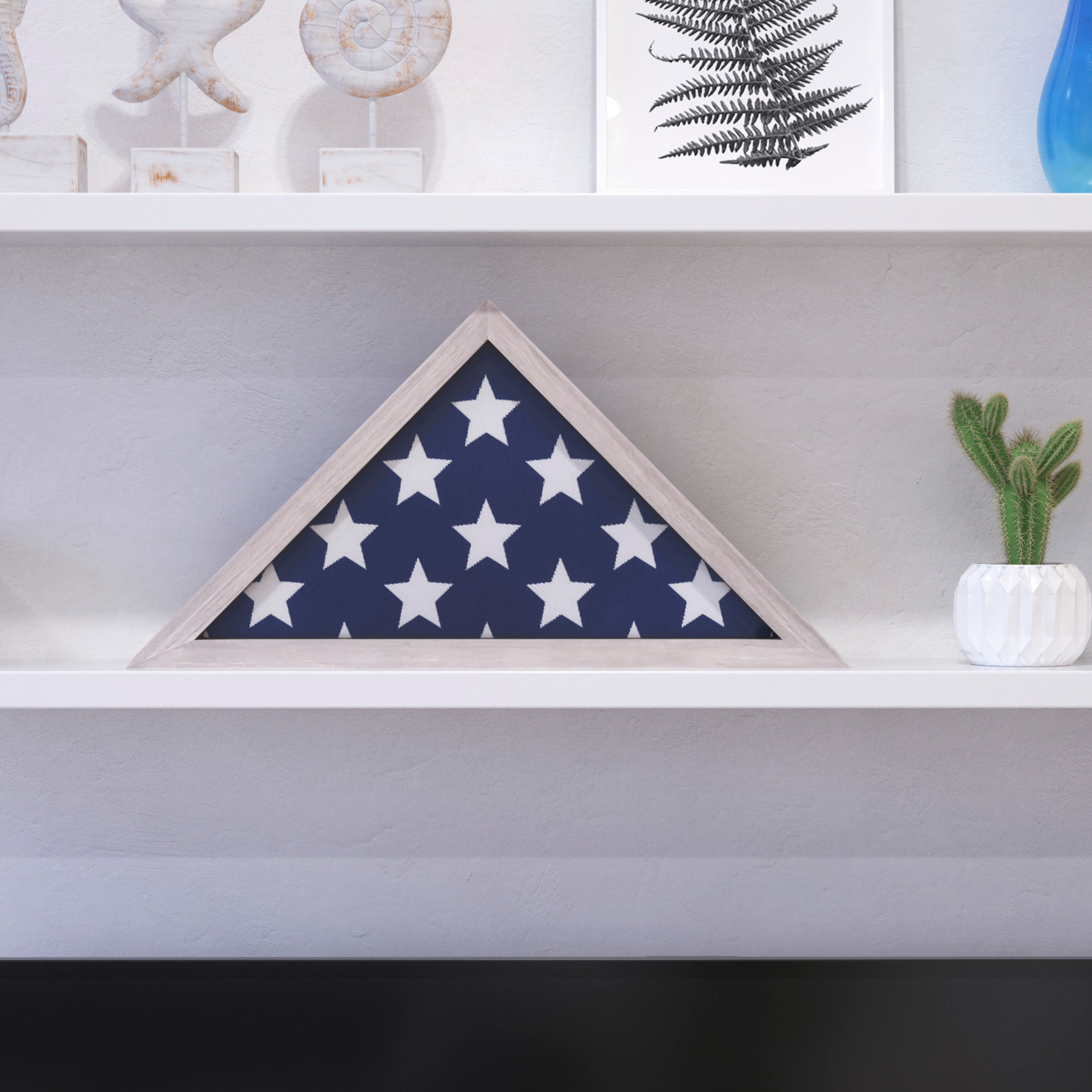 Sheehan Whitewashed Memorial Flag Display Case - Solid Wood Military Flag Display Case for 9.5 x 5 American Veteran Flag