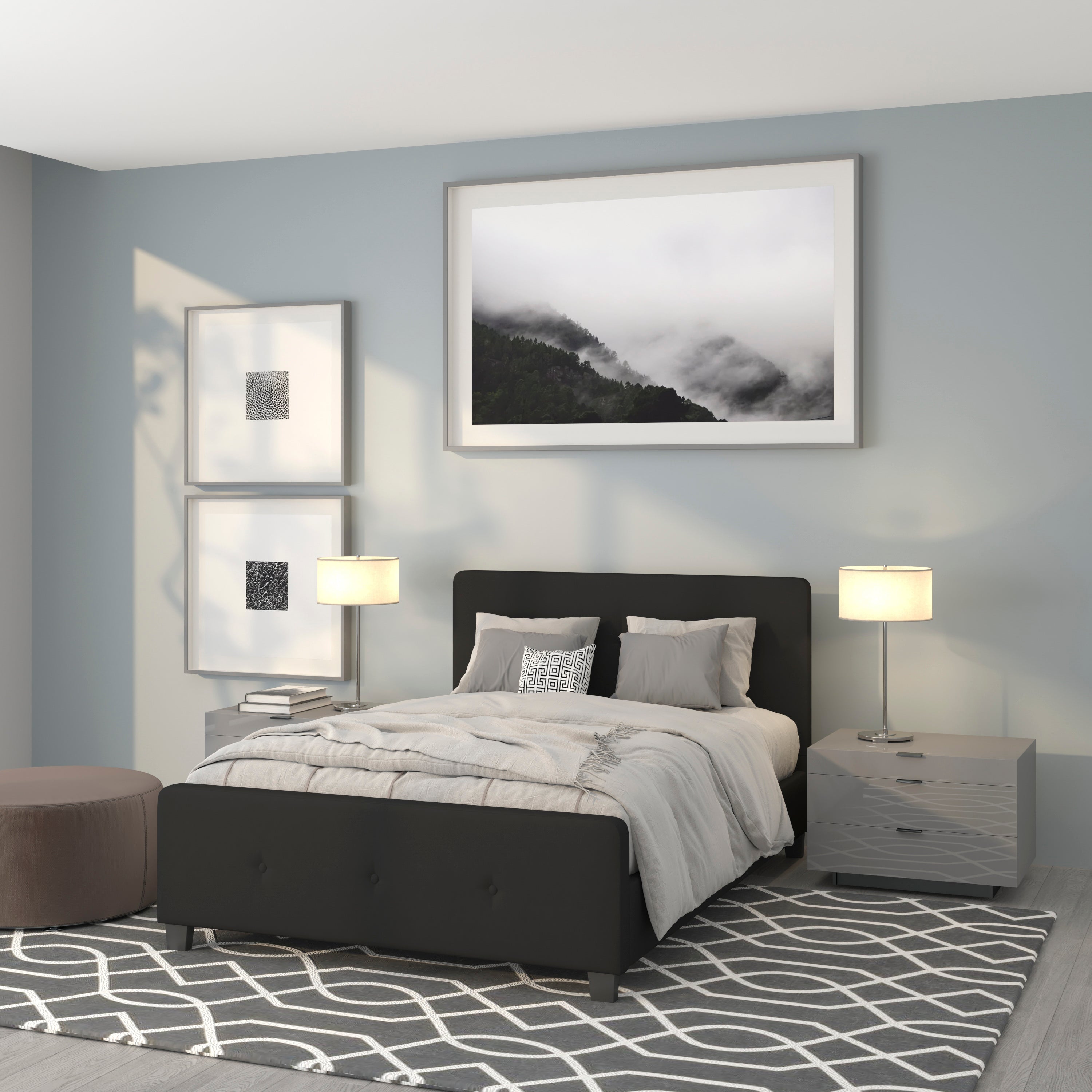Tribeca Full Size Tufted Upholstered Platform Bed in Black Fabric