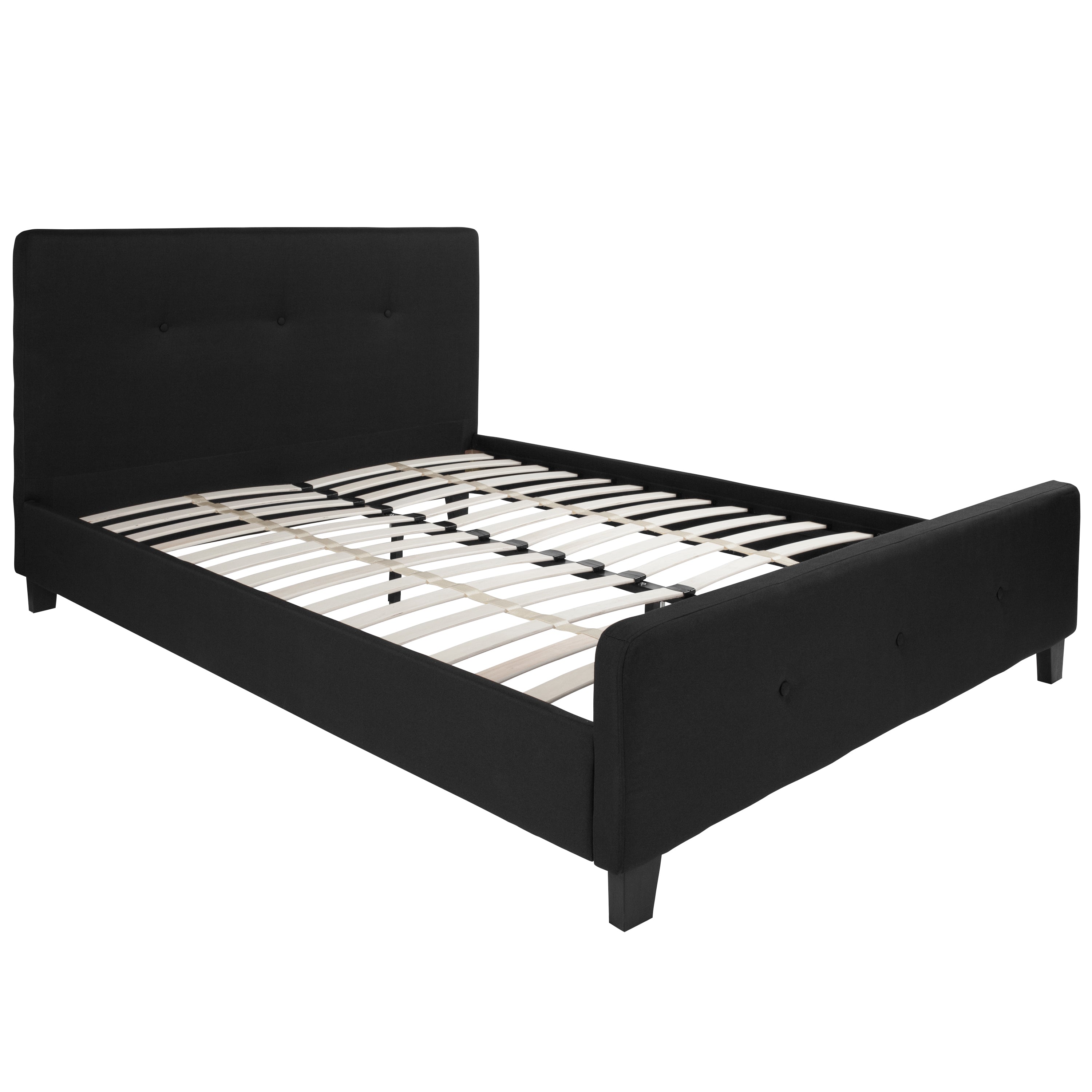 Tribeca Queen Size Tufted Upholstered Platform Bed in Black Fabric