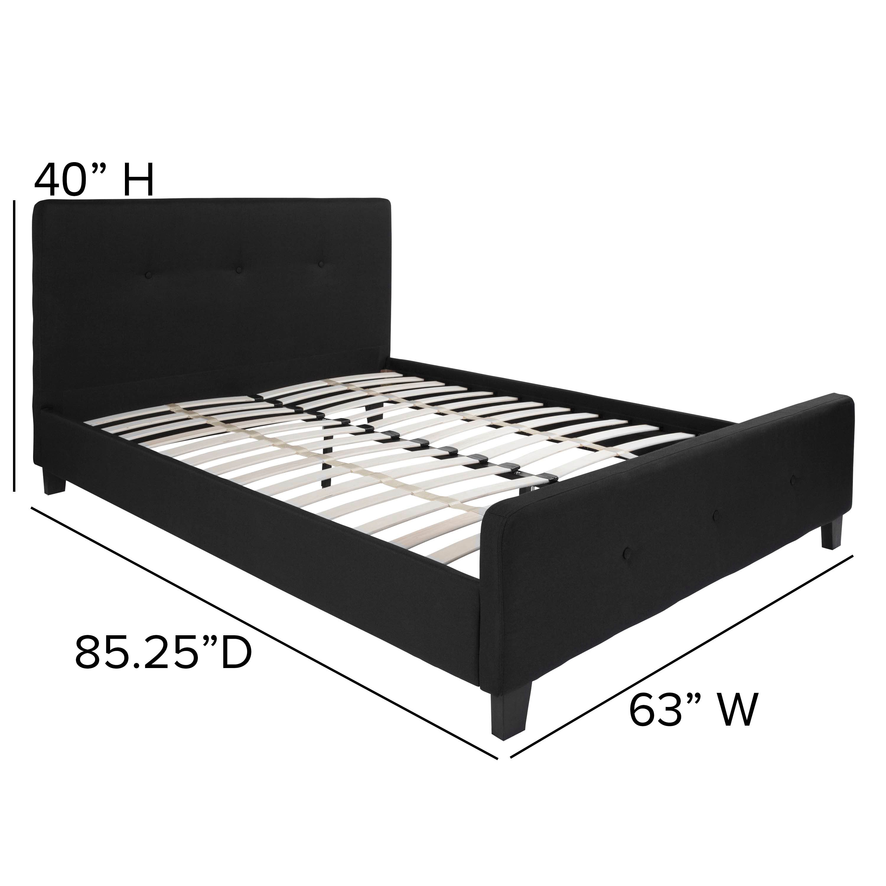 Tribeca Queen Size Tufted Upholstered Platform Bed in Black Fabric