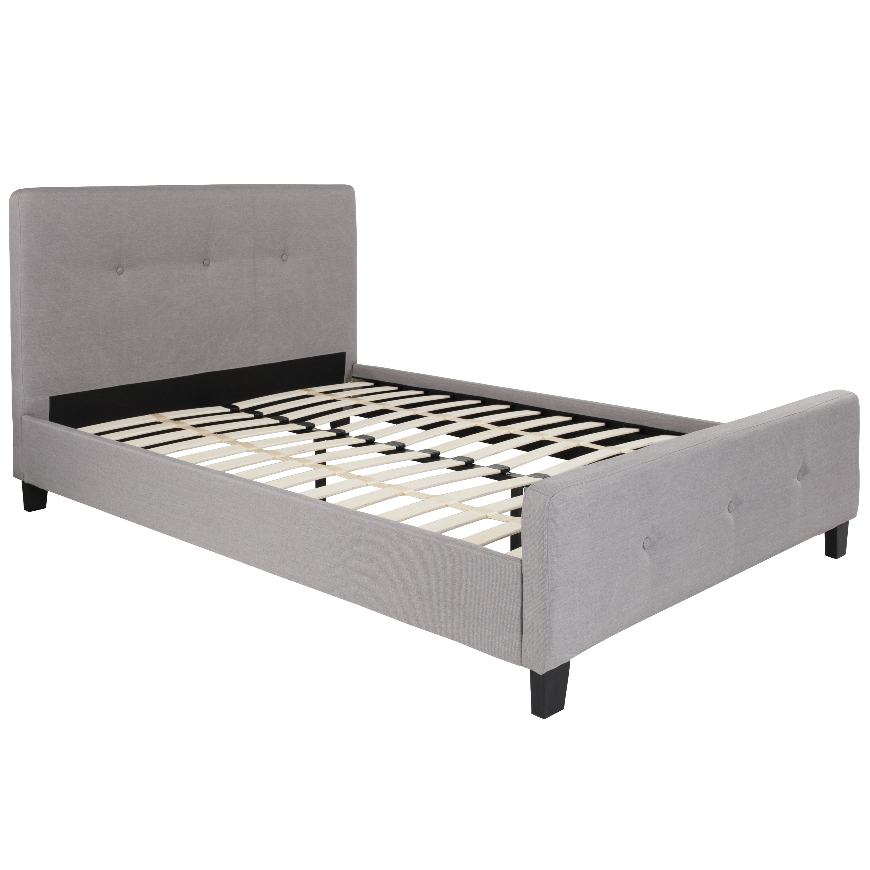 Tribeca Full Size Tufted Upholstered Platform Bed in Light Gray Fabric