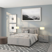 Tribeca Full Size Tufted Upholstered Platform Bed in Light Gray Fabric