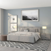 Tribeca King Size Tufted Upholstered Platform Bed in Light Gray Fabric