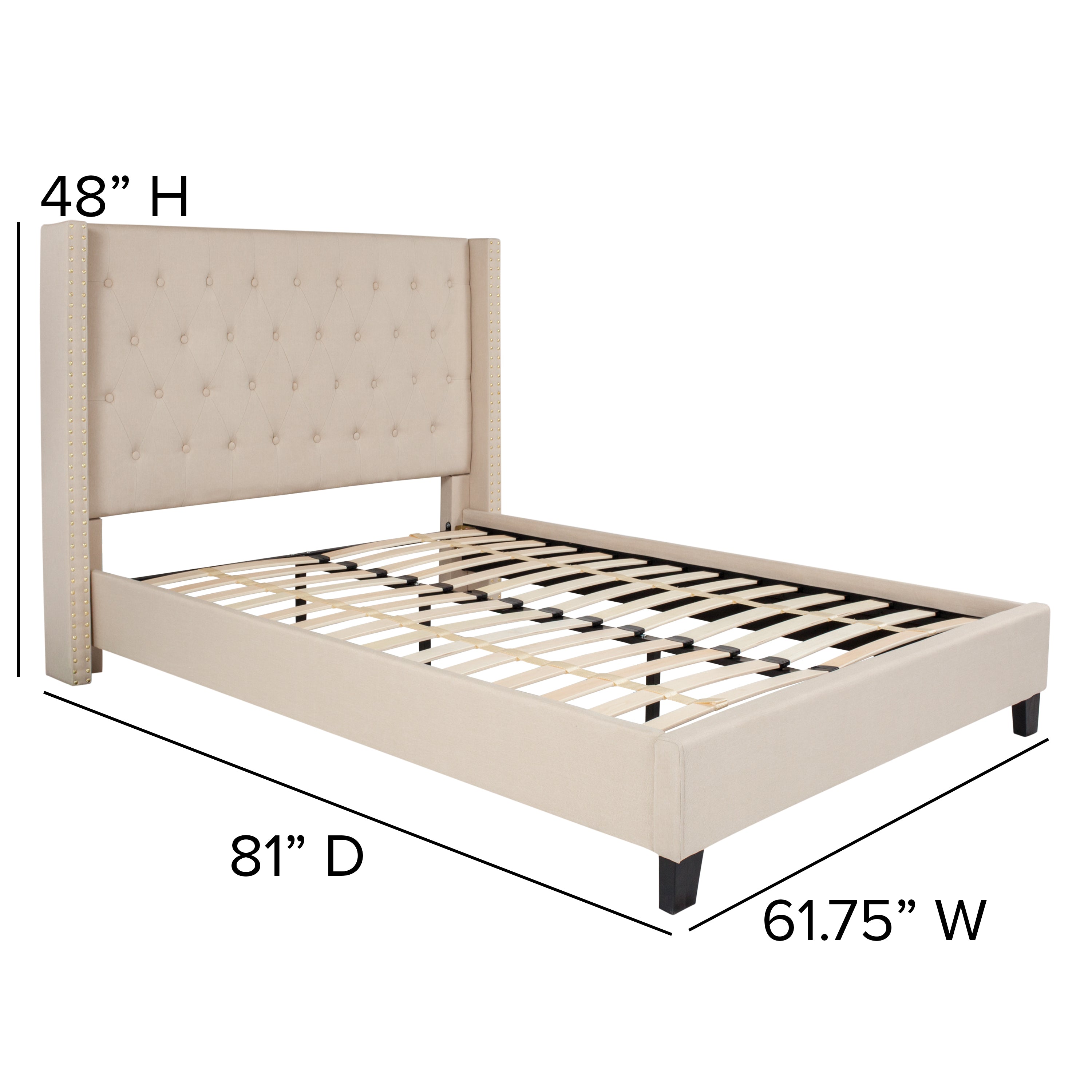 Riverdale Full Size Tufted Upholstered Platform Bed in Beige Fabric