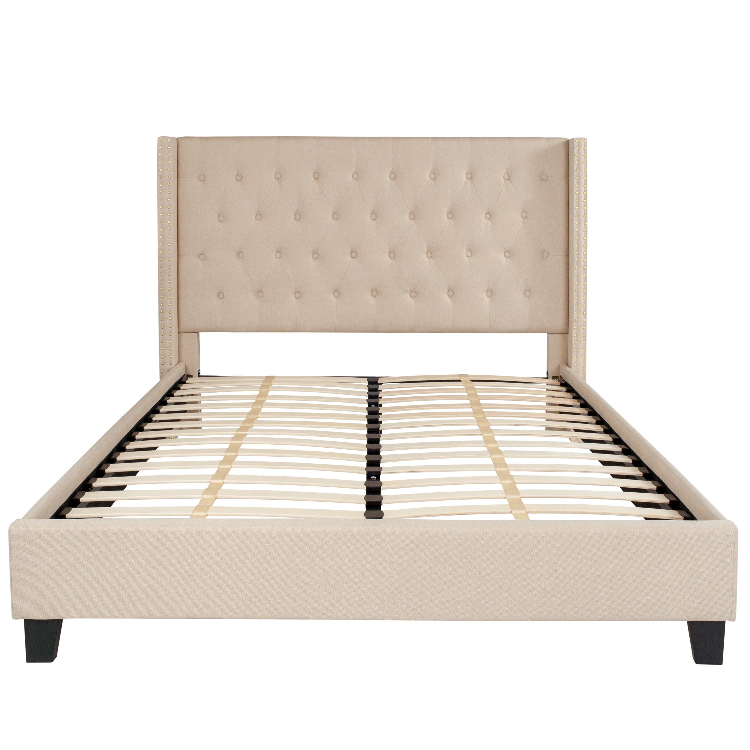 Riverdale Queen Size Tufted Upholstered Platform Bed in Beige Fabric