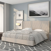 Riverdale King Size Tufted Upholstered Platform Bed in Beige Fabric