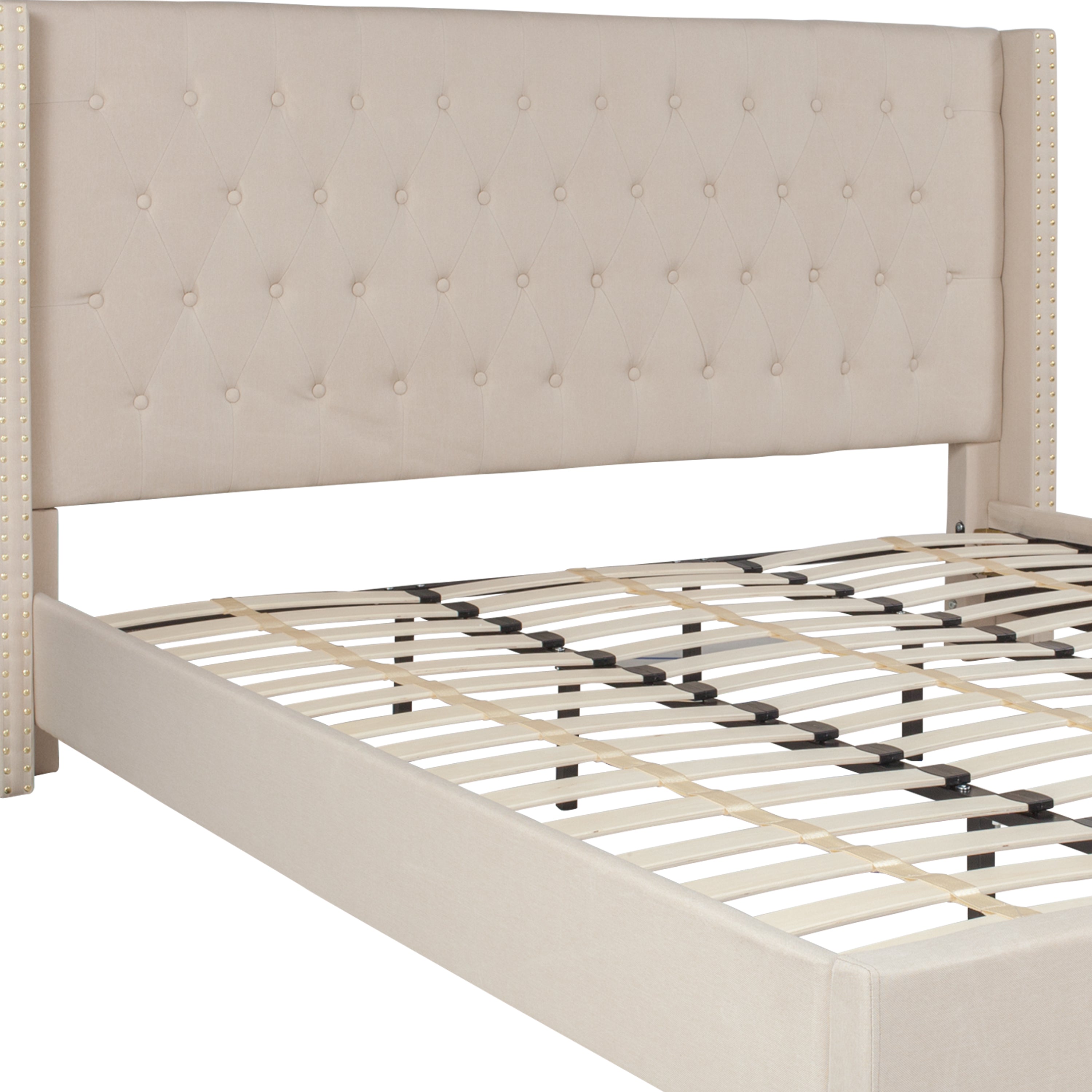 Riverdale King Size Tufted Upholstered Platform Bed in Beige Fabric