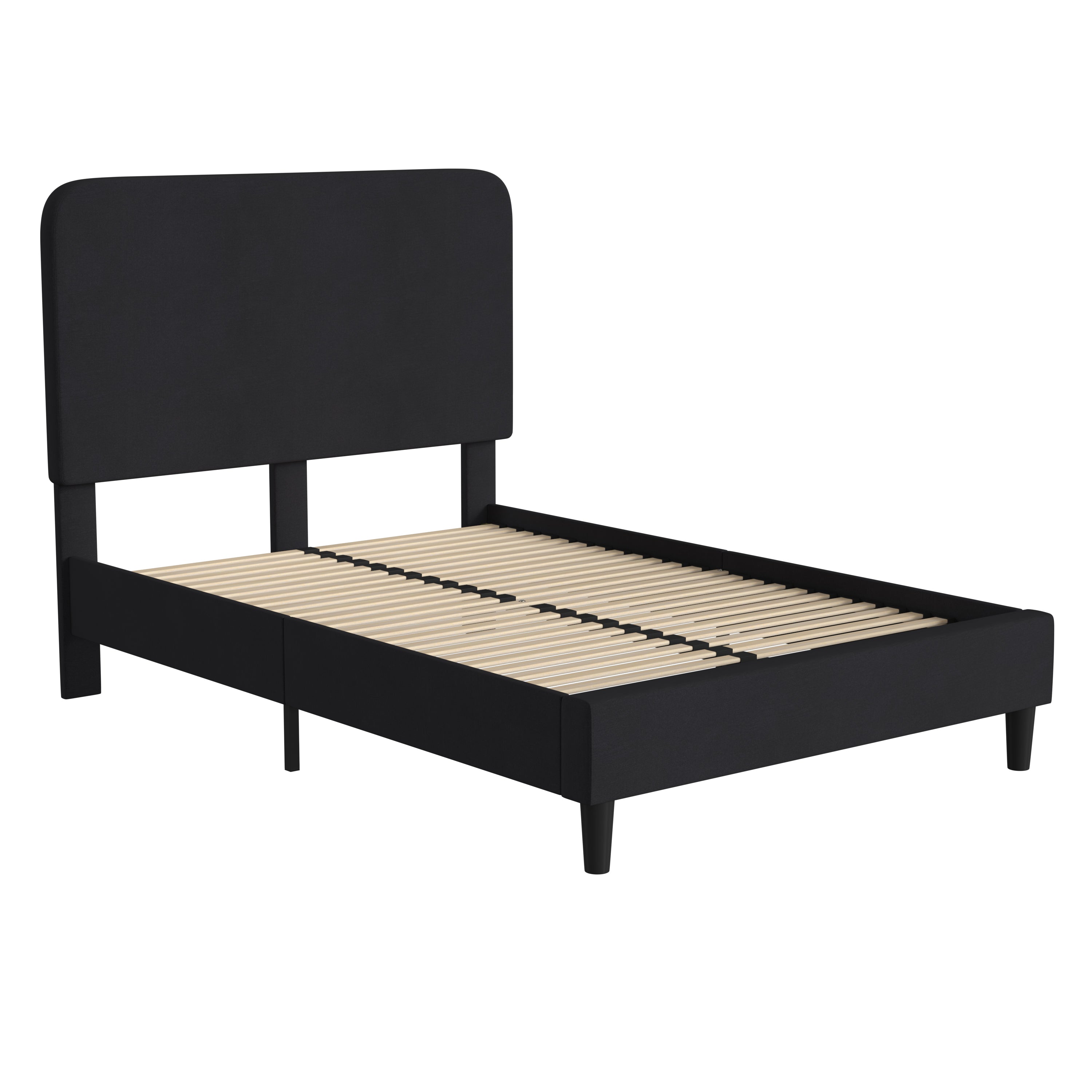 Addison Charcoal Full Fabric Upholstered Platform Bed - Headboard with Rounded Edges - No Box Spring or Foundation Needed