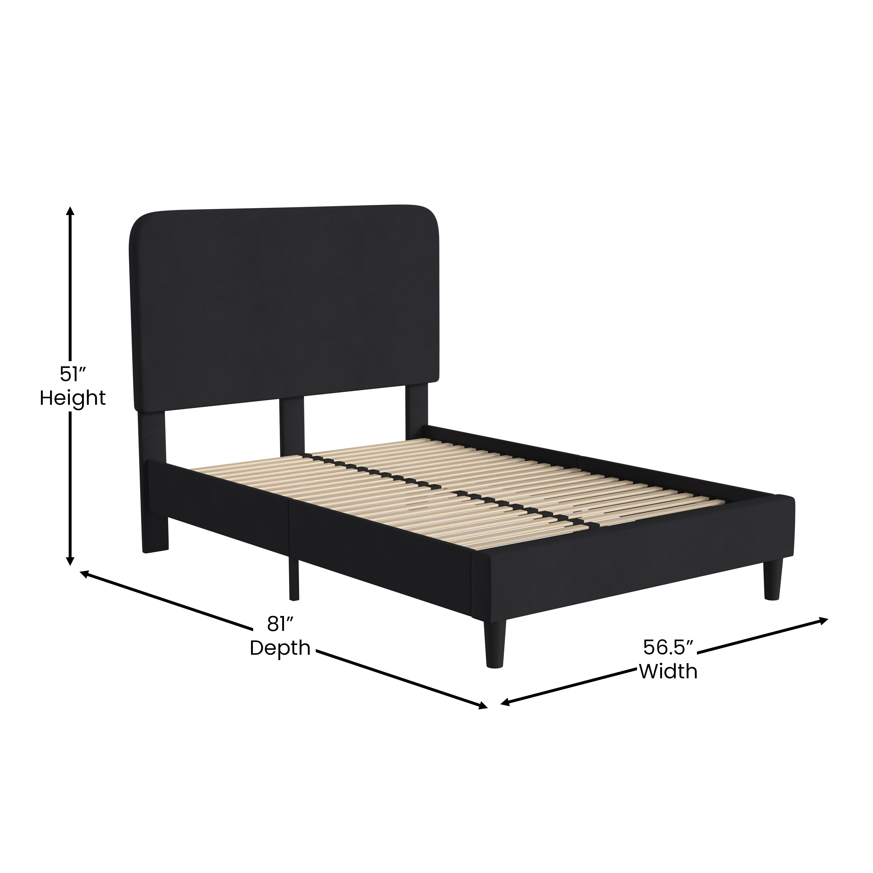 Addison Charcoal Full Fabric Upholstered Platform Bed - Headboard with Rounded Edges - No Box Spring or Foundation Needed