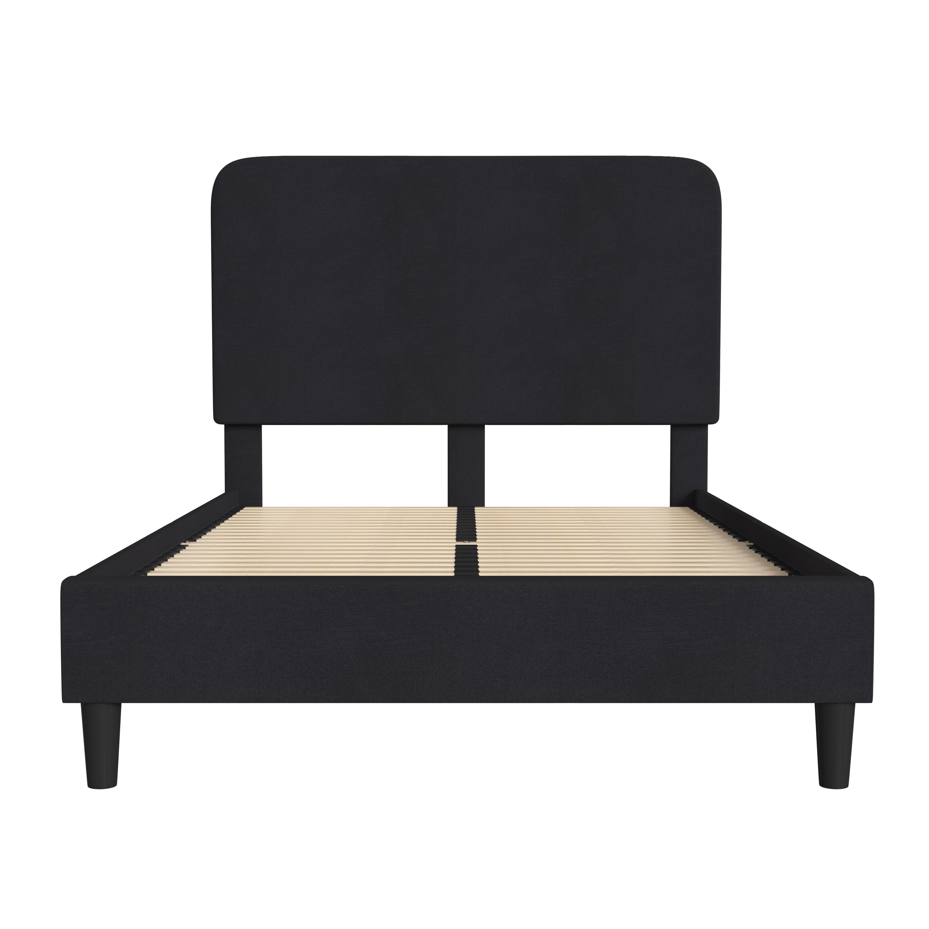 Addison Charcoal Full Fabric Upholstered Platform Bed - Headboard with Rounded Edges - No Box Spring or Foundation Needed