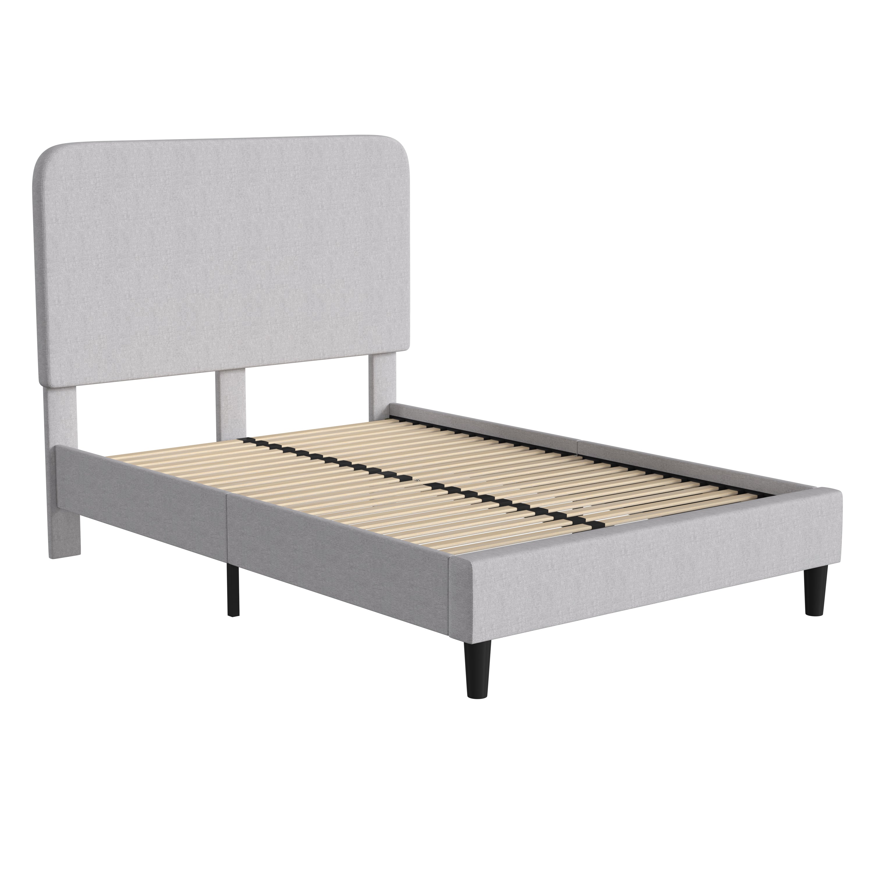Addison Light Grey Full Fabric Upholstered Platform Bed - Headboard with Rounded Edges - No Box Spring or Foundation Needed