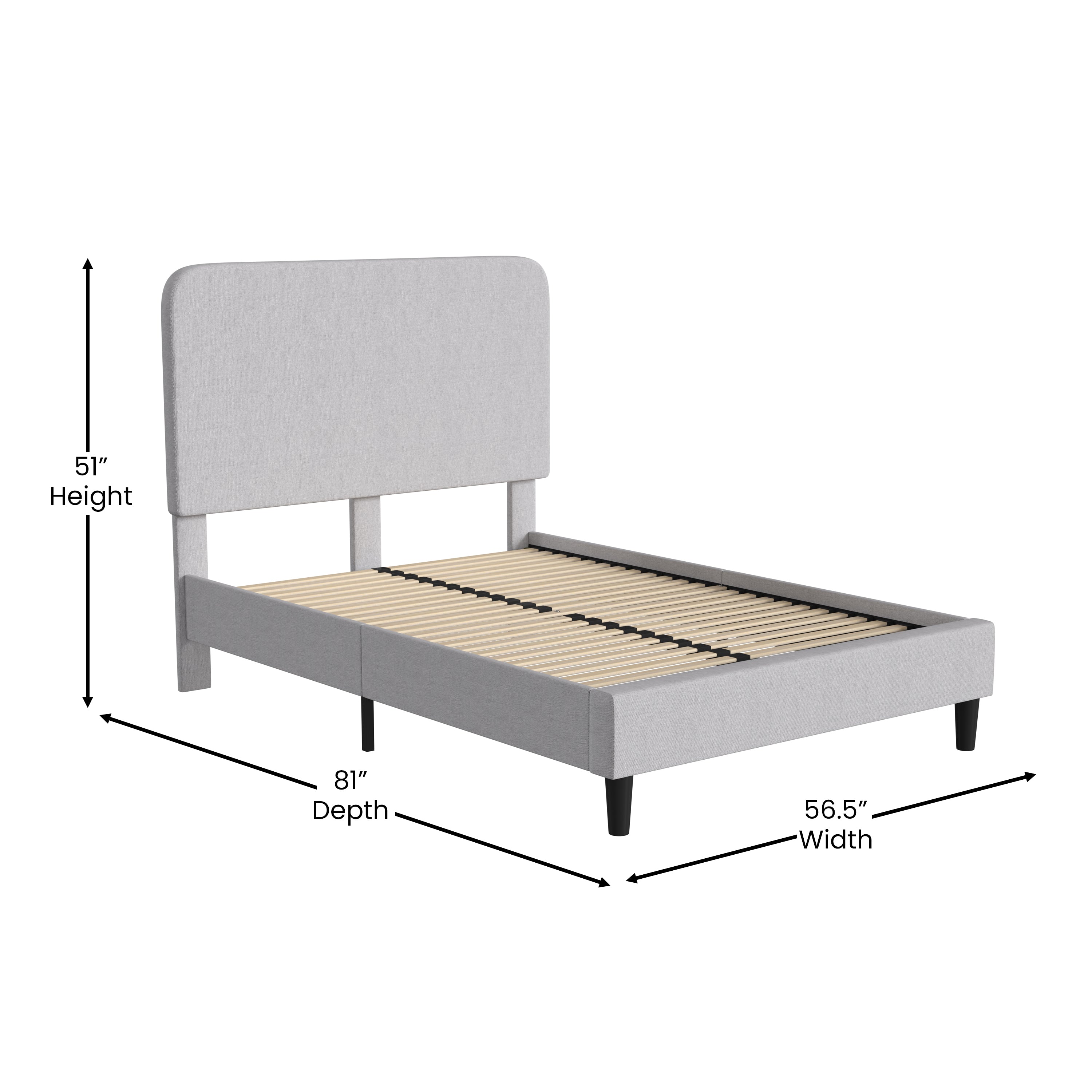 Addison Light Grey Full Fabric Upholstered Platform Bed - Headboard with Rounded Edges - No Box Spring or Foundation Needed