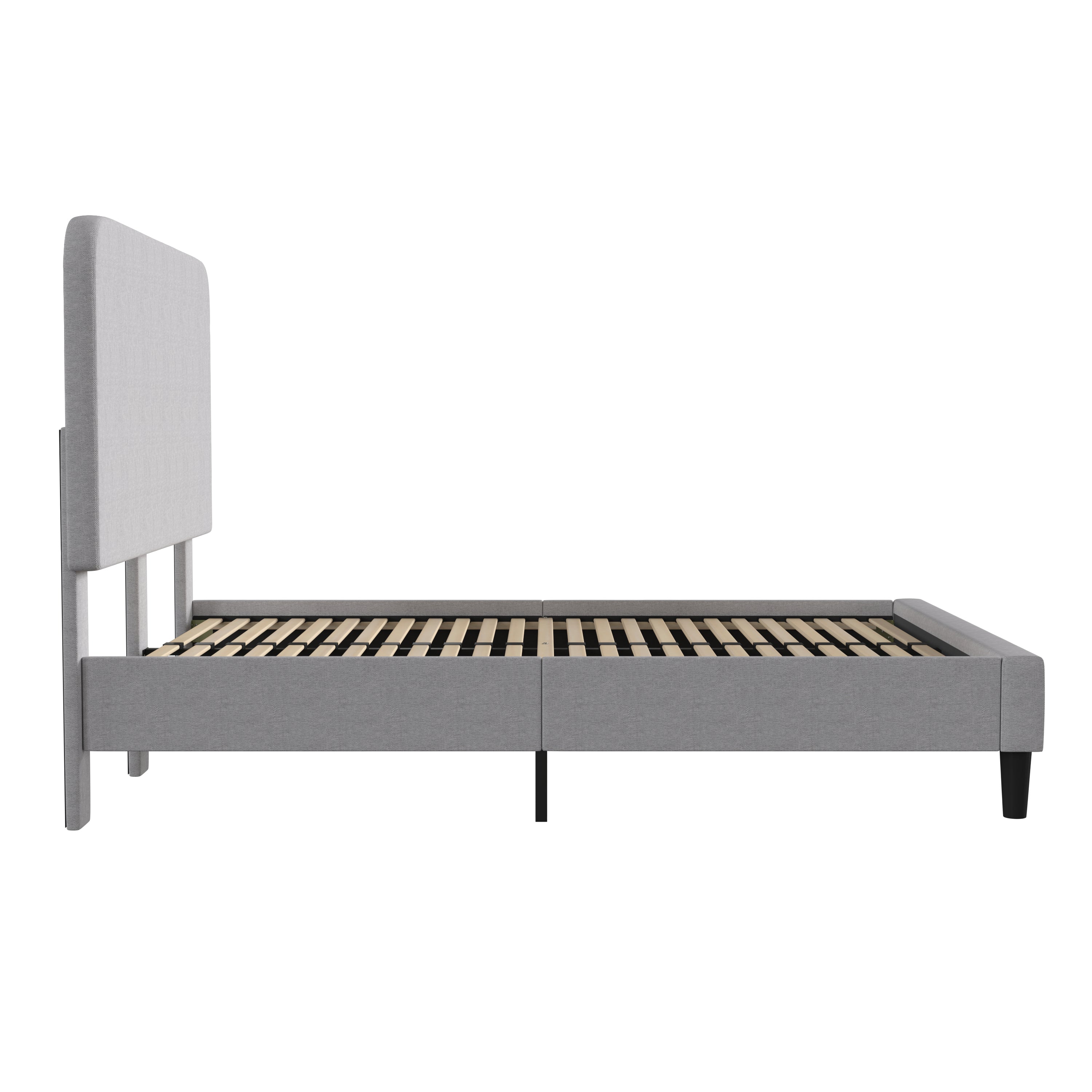 Addison Light Grey Full Fabric Upholstered Platform Bed - Headboard with Rounded Edges - No Box Spring or Foundation Needed