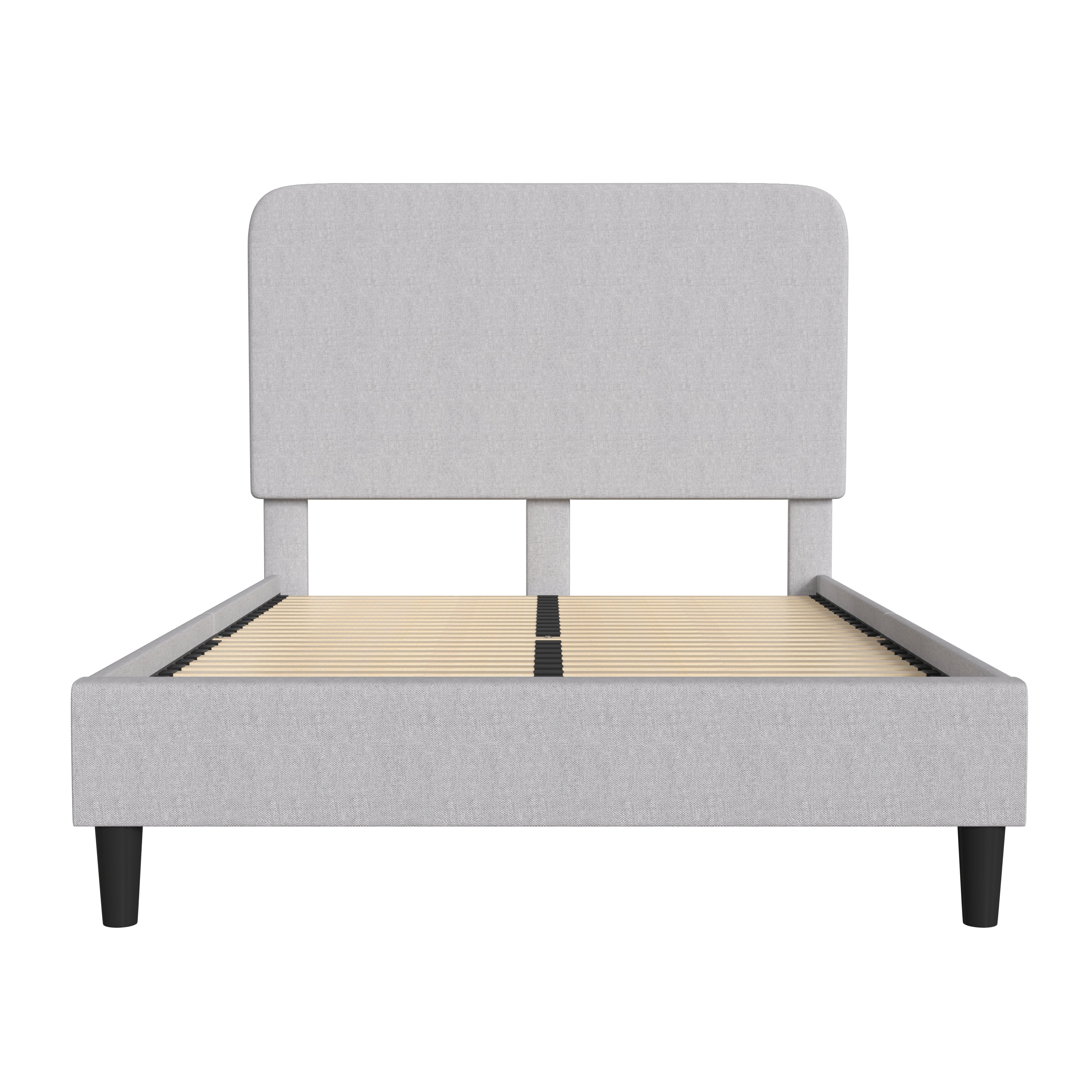 Addison Light Grey Full Fabric Upholstered Platform Bed - Headboard with Rounded Edges - No Box Spring or Foundation Needed