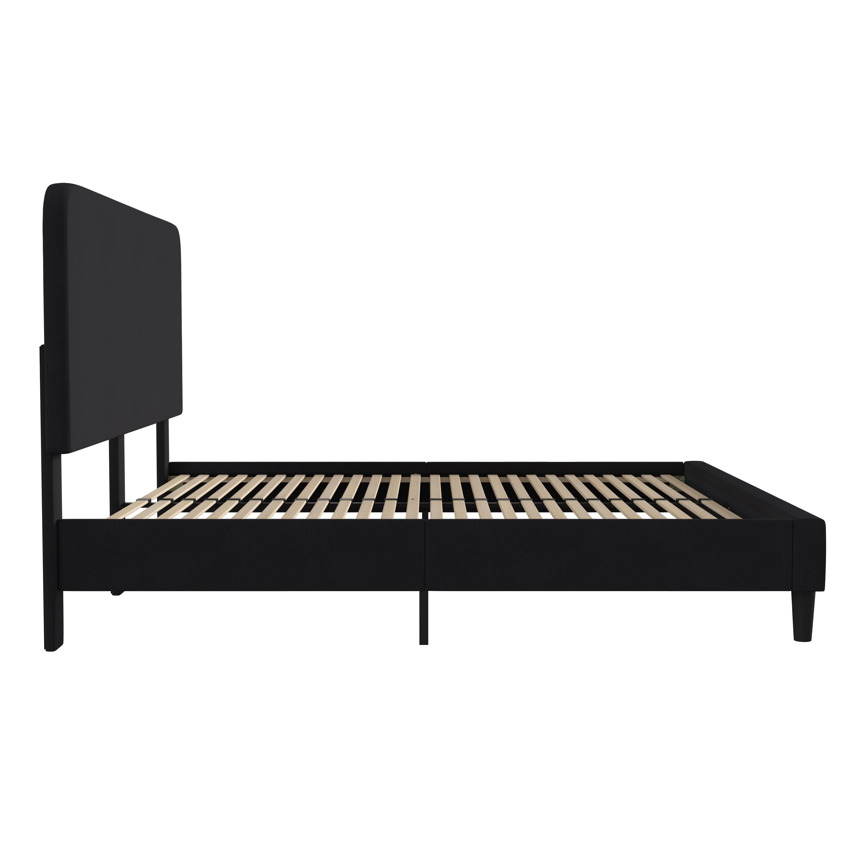 Addison Charcoal King Fabric Upholstered Platform Bed - Headboard with Rounded Edges - No Box Spring or Foundation Needed
