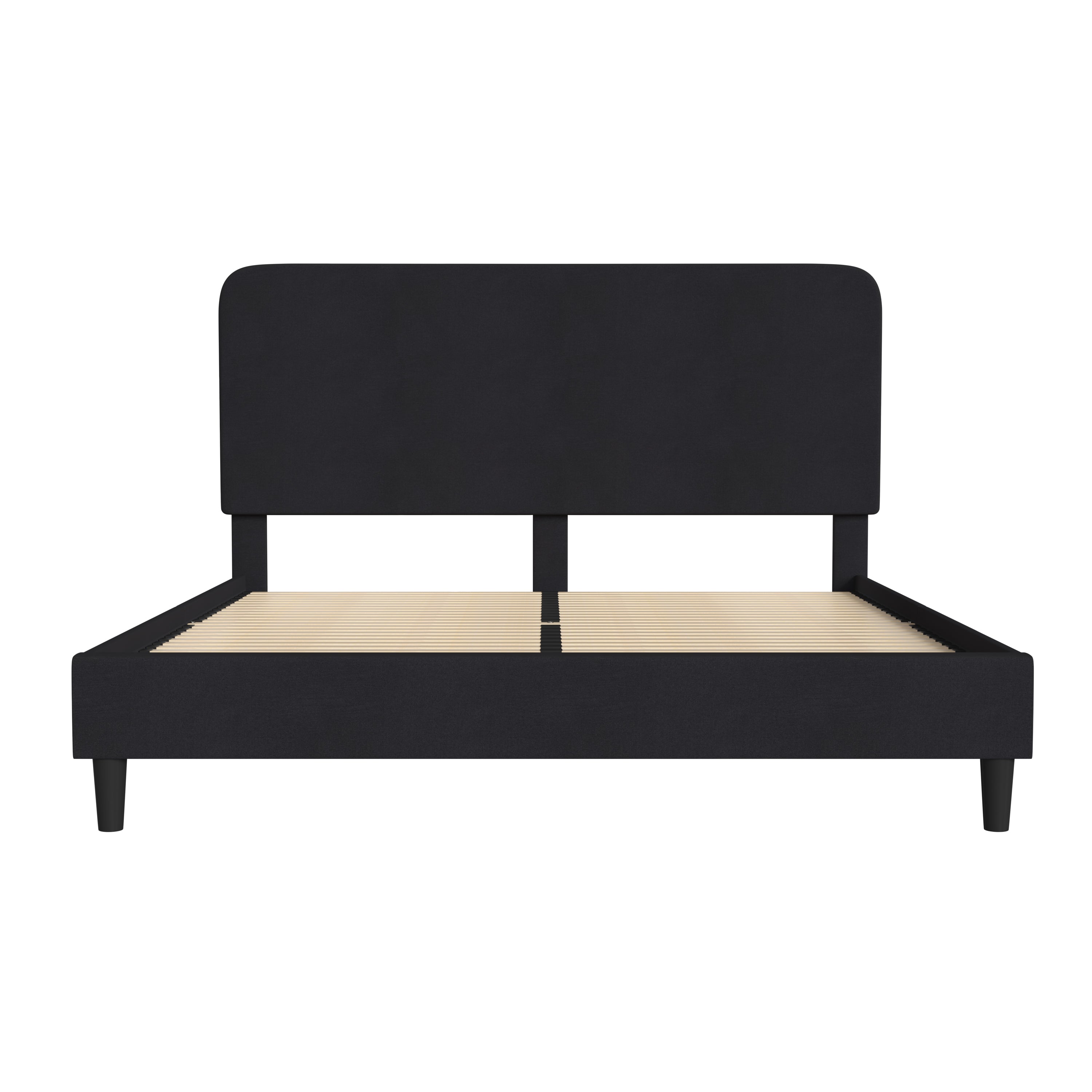 Addison Charcoal King Fabric Upholstered Platform Bed - Headboard with Rounded Edges - No Box Spring or Foundation Needed