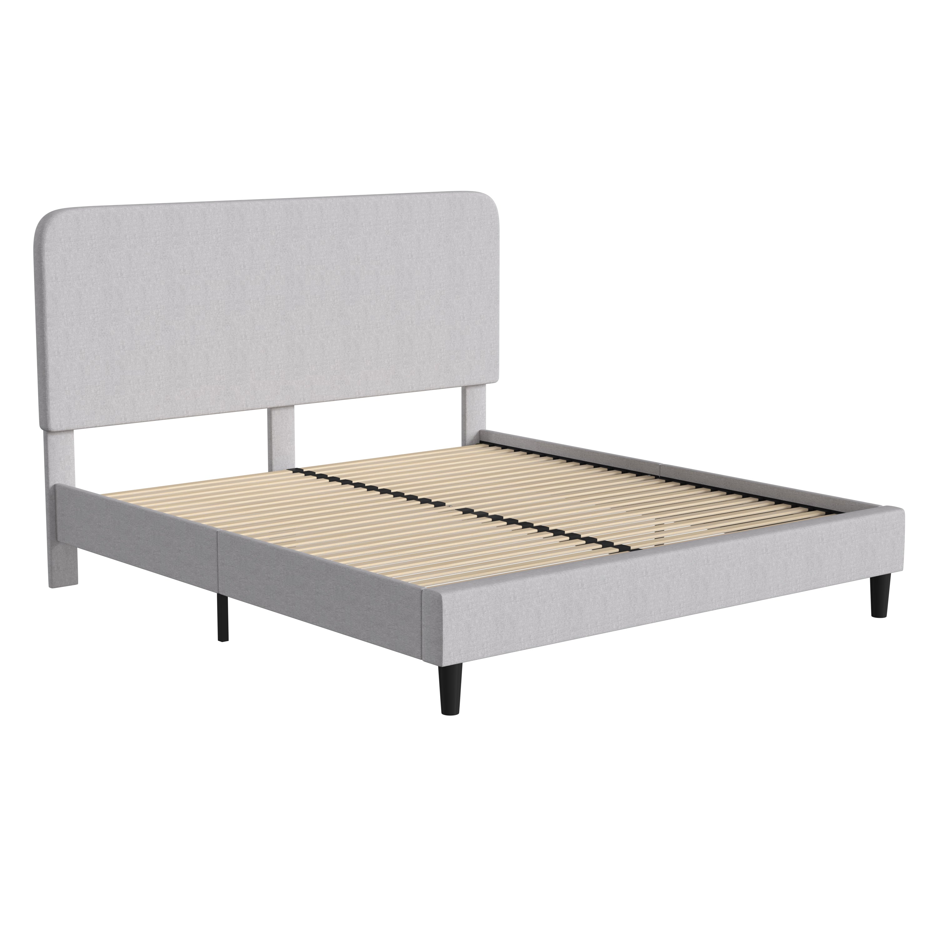 Addison Light Grey King Fabric Upholstered Platform Bed - Headboard with Rounded Edges - No Box Spring or Foundation Needed