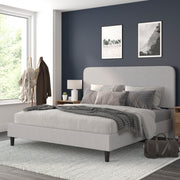 Addison Light Grey King Fabric Upholstered Platform Bed - Headboard with Rounded Edges - No Box Spring or Foundation Needed