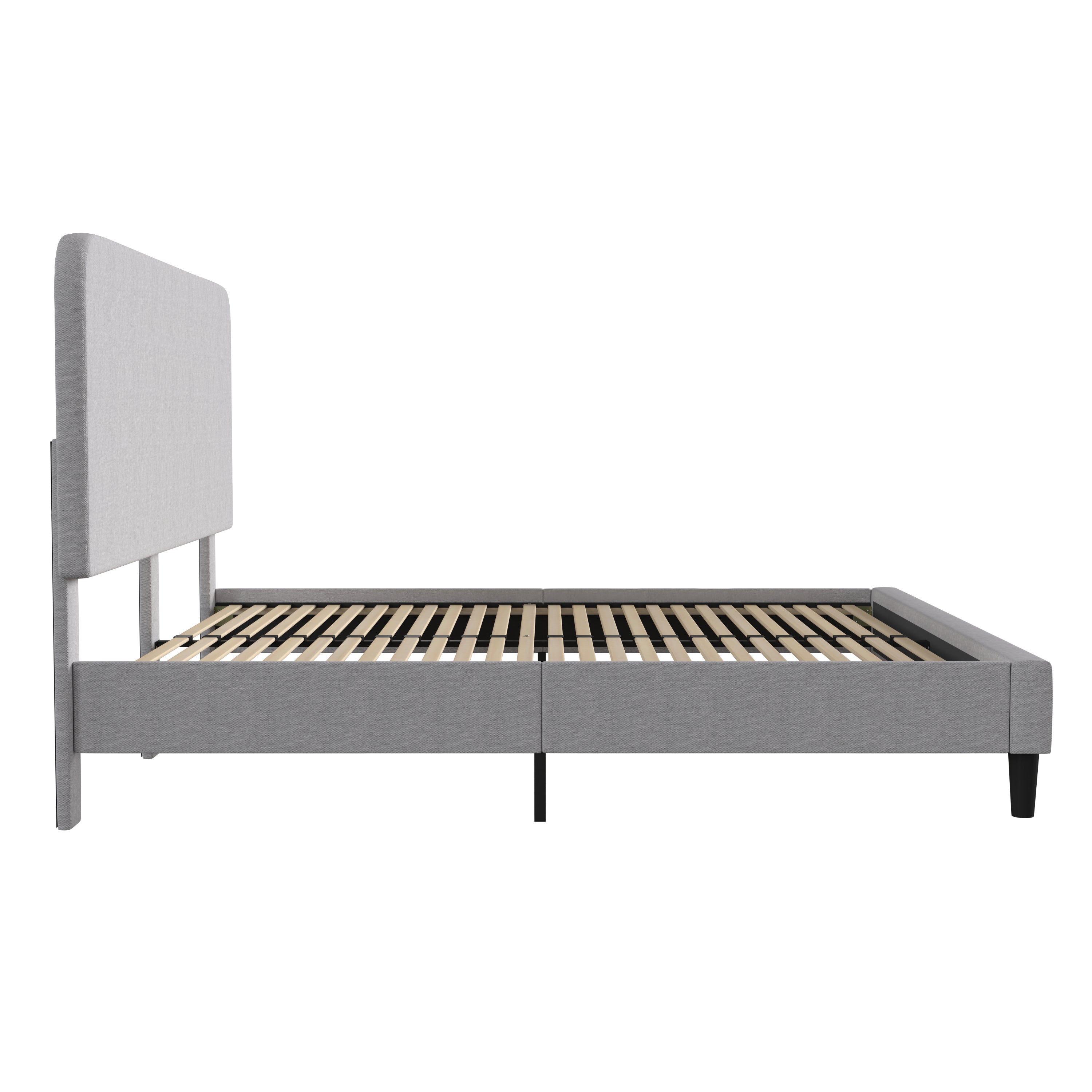 Addison Light Grey King Fabric Upholstered Platform Bed - Headboard with Rounded Edges - No Box Spring or Foundation Needed