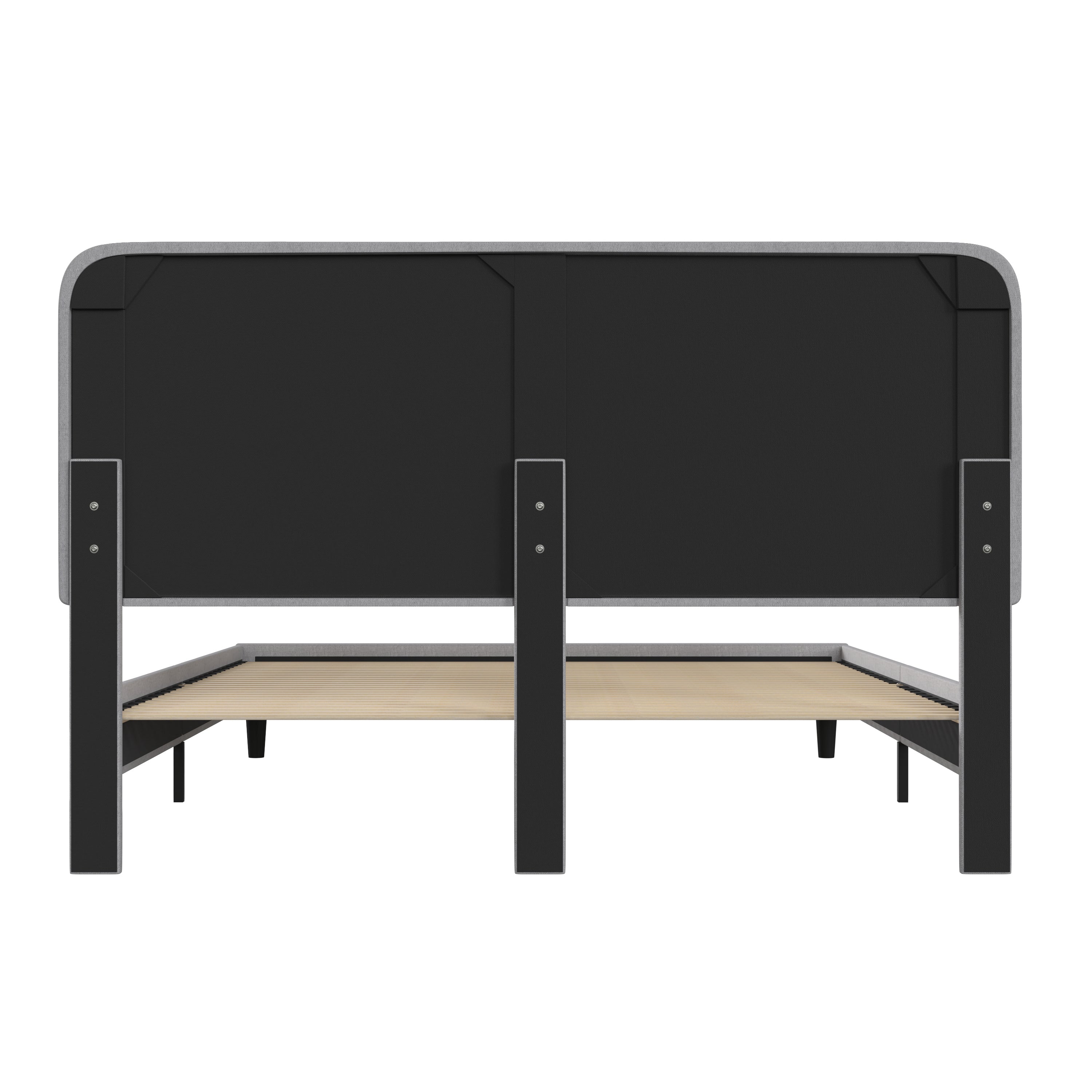 Addison Light Grey King Fabric Upholstered Platform Bed - Headboard with Rounded Edges - No Box Spring or Foundation Needed