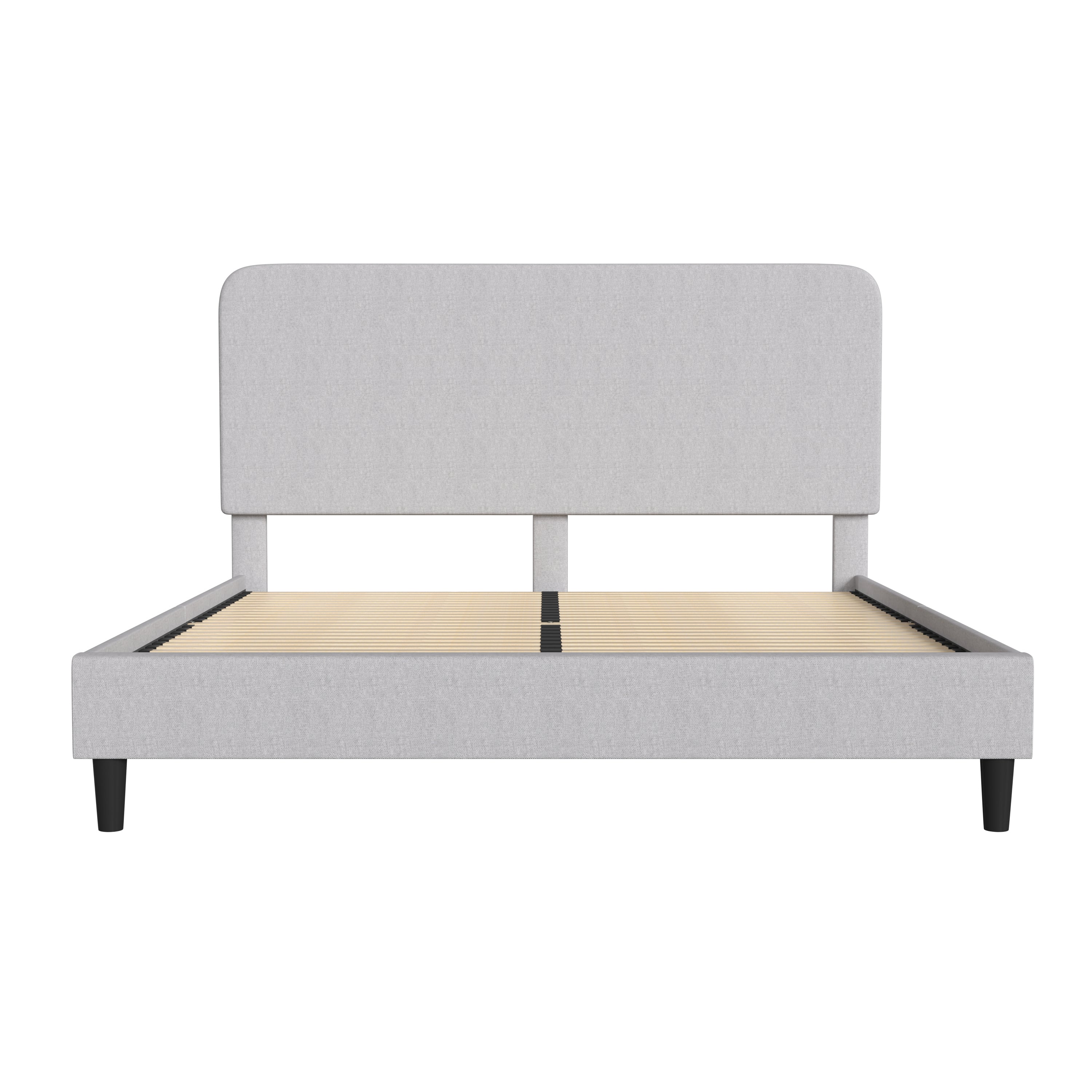 Addison Light Grey King Fabric Upholstered Platform Bed - Headboard with Rounded Edges - No Box Spring or Foundation Needed