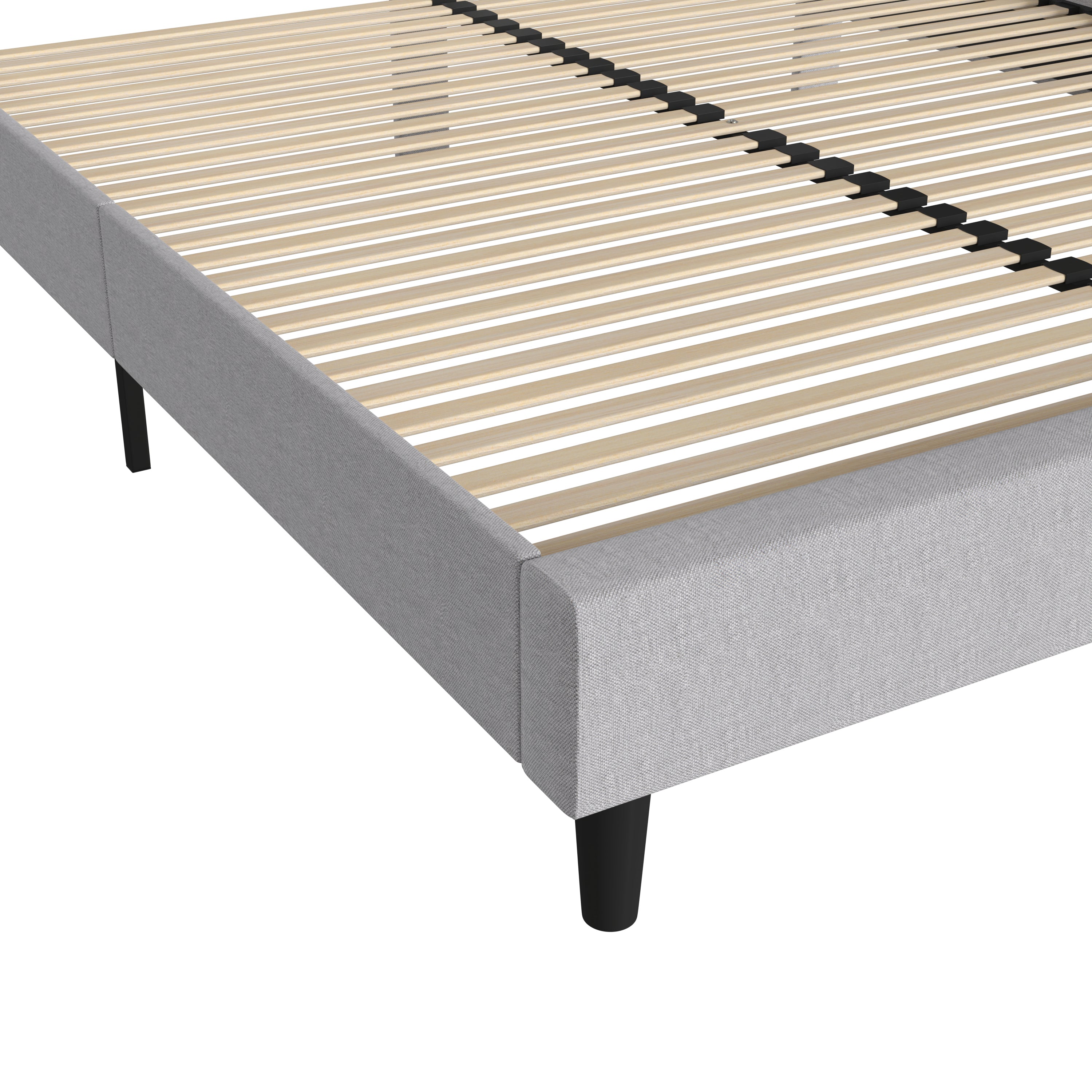 Addison Light Grey King Fabric Upholstered Platform Bed - Headboard with Rounded Edges - No Box Spring or Foundation Needed