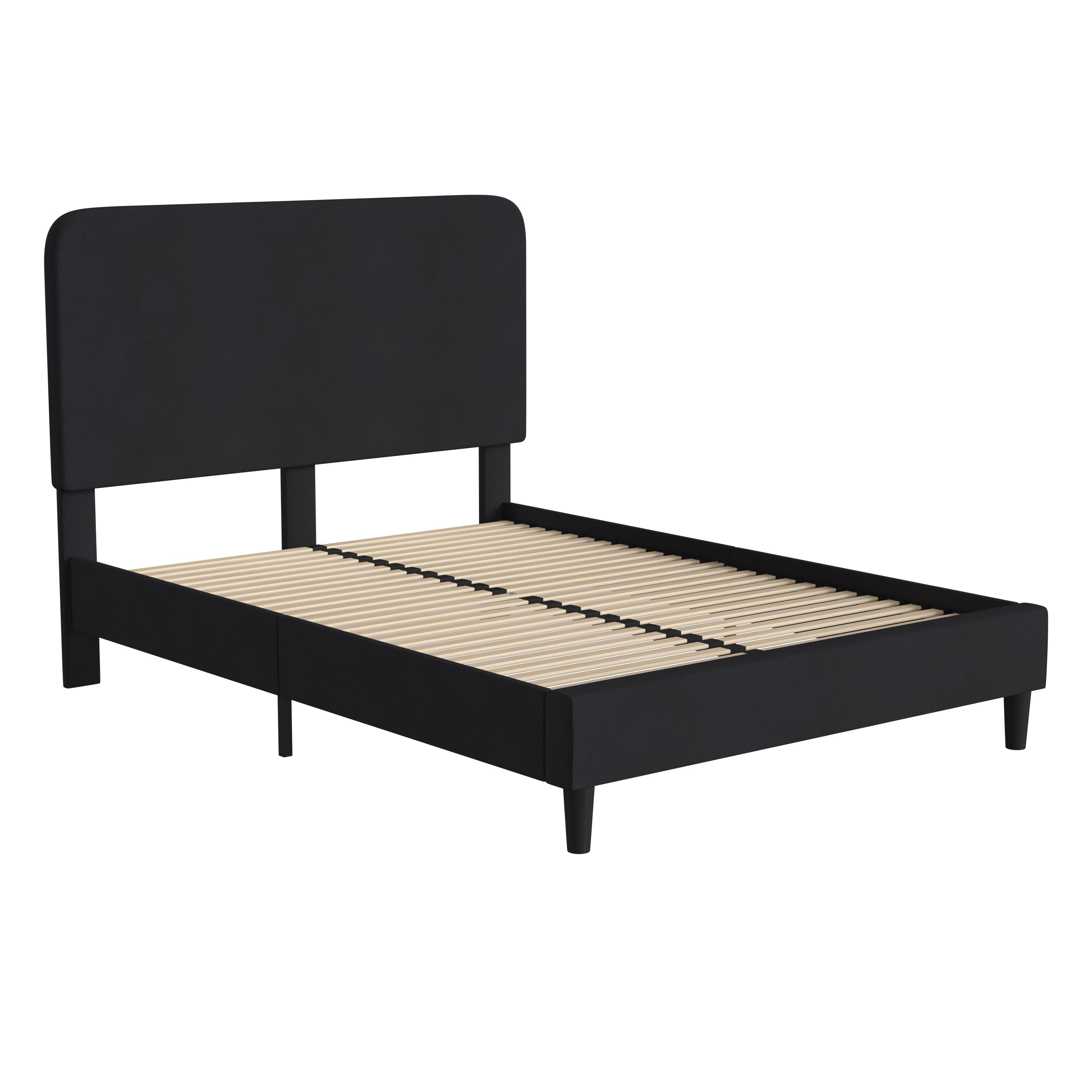 Addison Charcoal Queen Fabric Upholstered Platform Bed - Headboard with Rounded Edges - No Box Spring or Foundation Needed