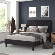Addison Charcoal Queen Fabric Upholstered Platform Bed - Headboard with Rounded Edges - No Box Spring or Foundation Needed