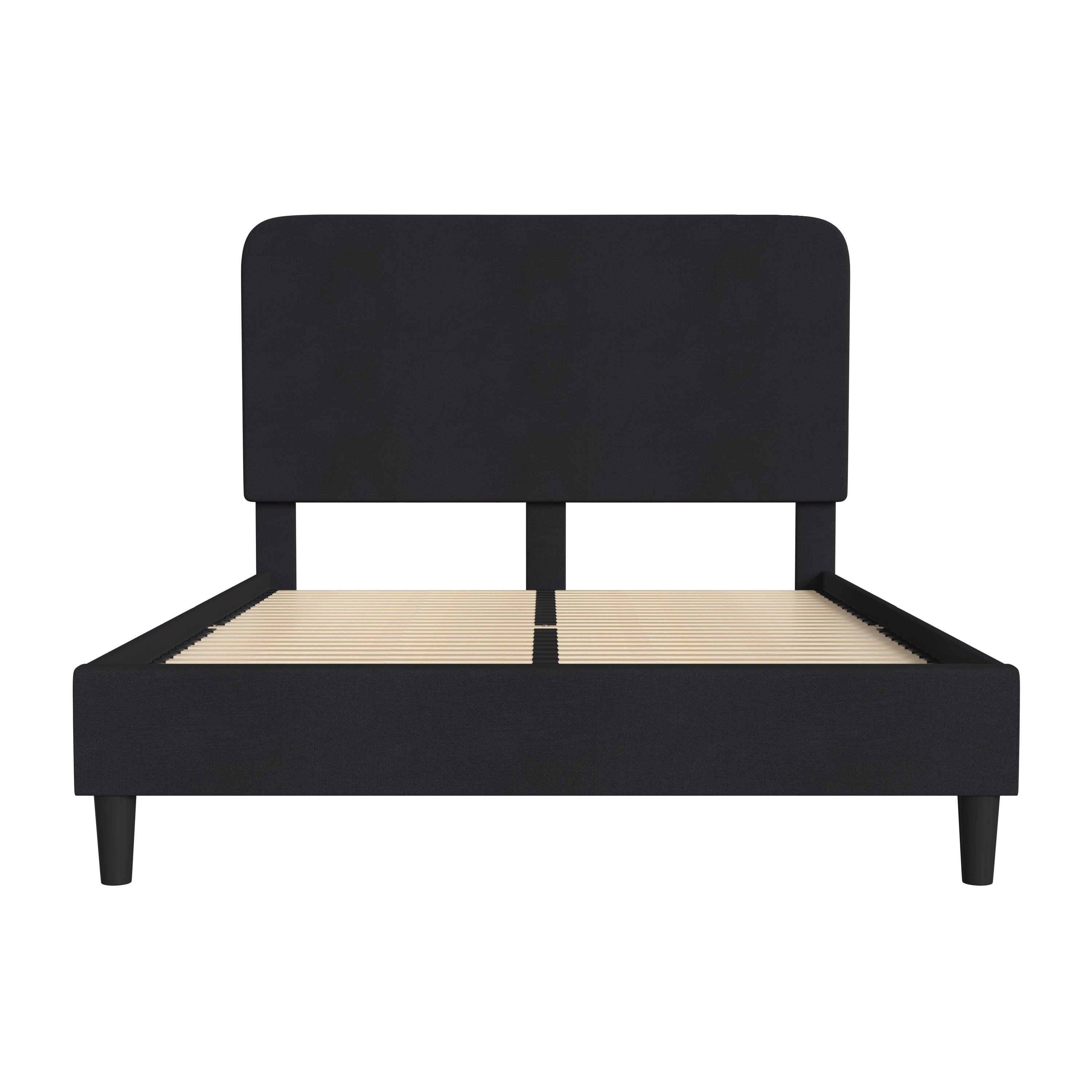 Addison Charcoal Queen Fabric Upholstered Platform Bed - Headboard with Rounded Edges - No Box Spring or Foundation Needed