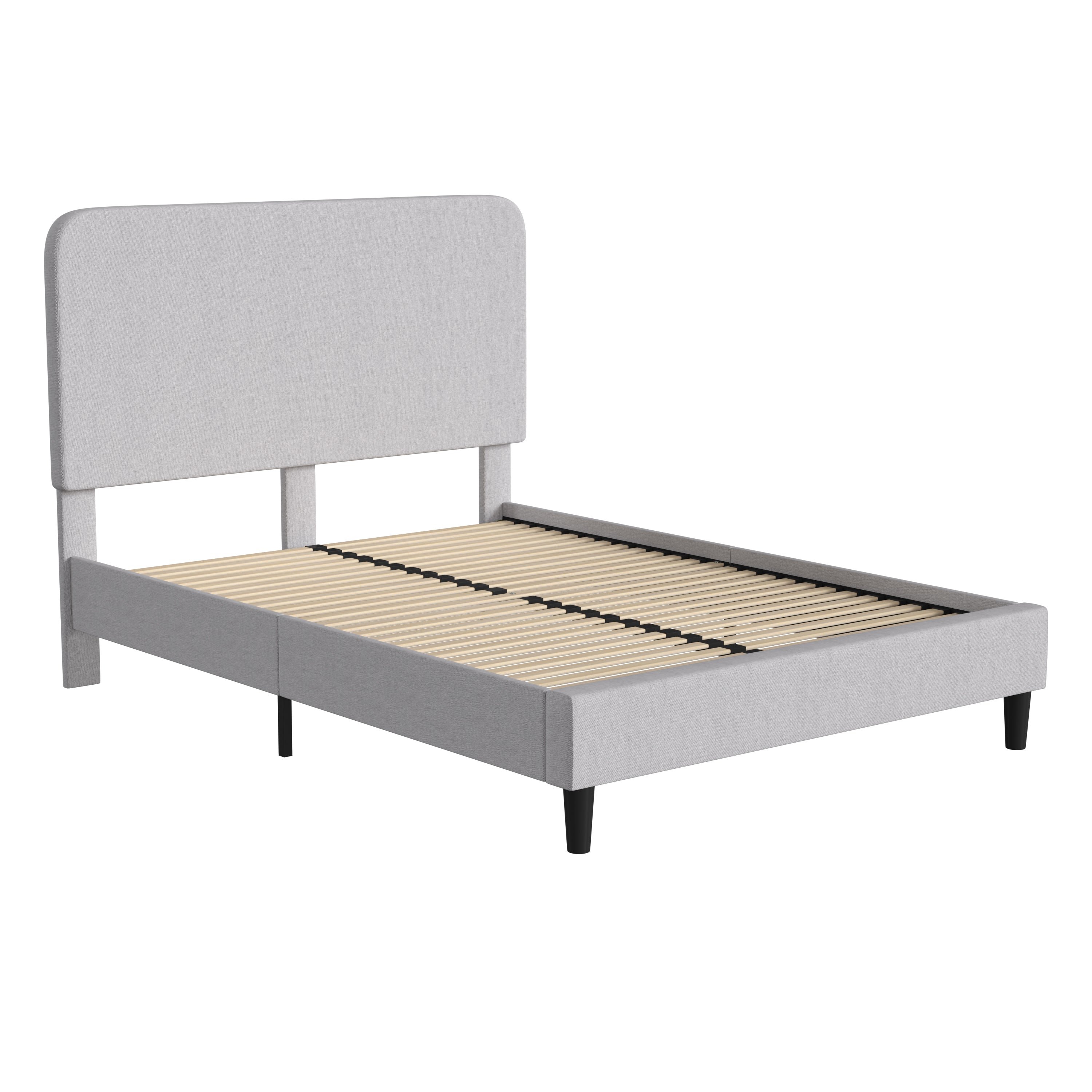 Addison Light Grey Queen Fabric Upholstered Platform Bed - Headboard with Rounded Edges - No Box Spring or Foundation Needed