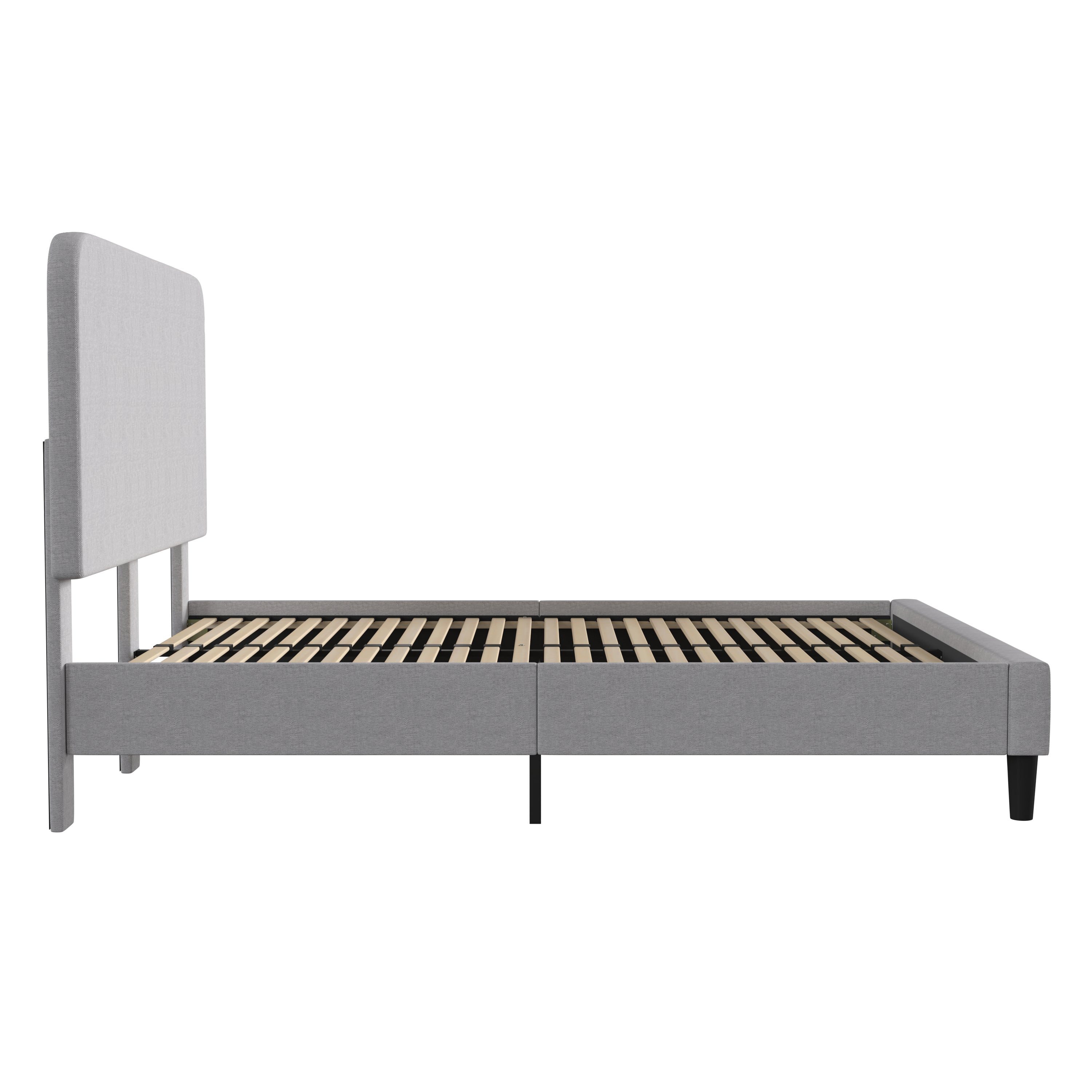 Addison Light Grey Queen Fabric Upholstered Platform Bed - Headboard with Rounded Edges - No Box Spring or Foundation Needed