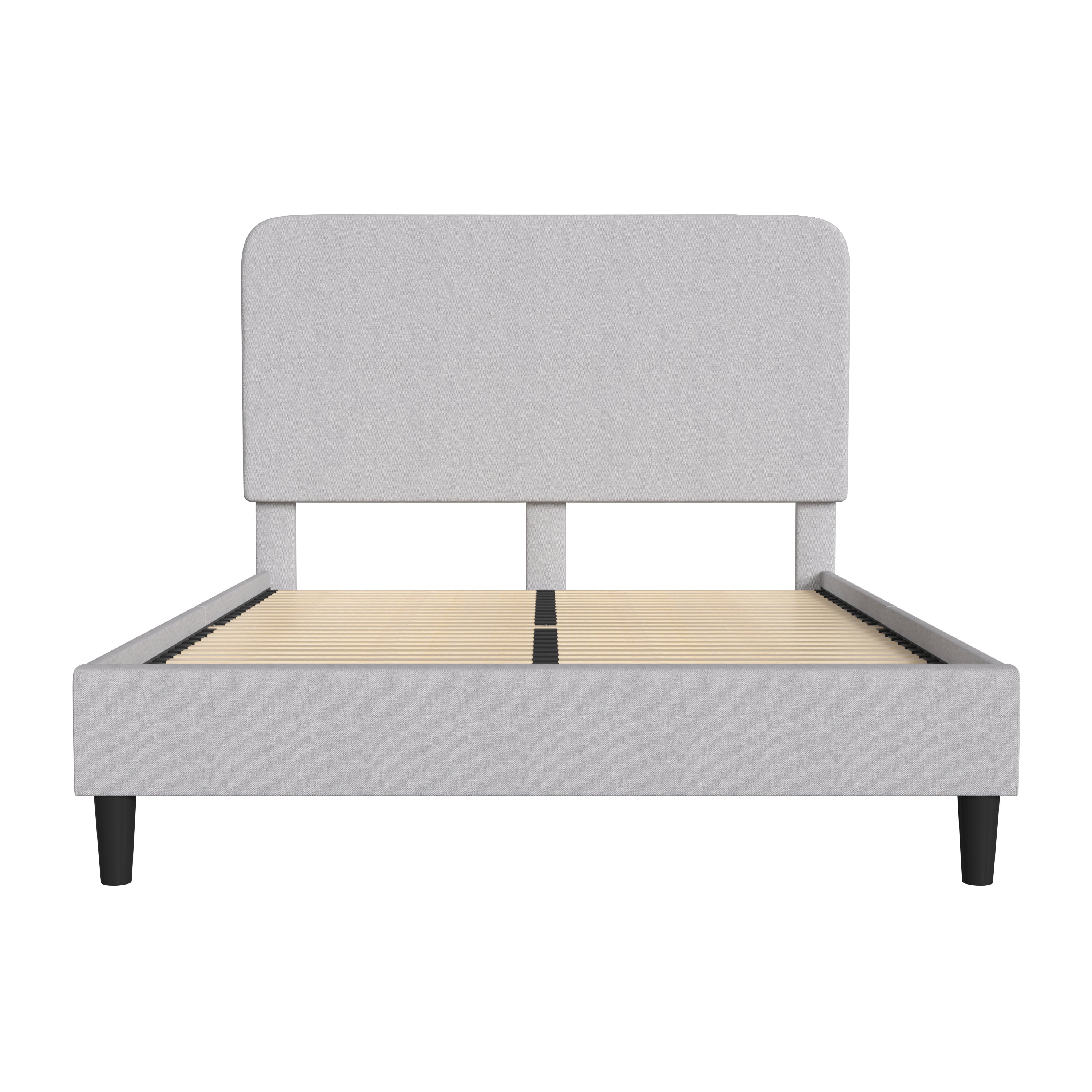 Addison Light Grey Queen Fabric Upholstered Platform Bed - Headboard with Rounded Edges - No Box Spring or Foundation Needed