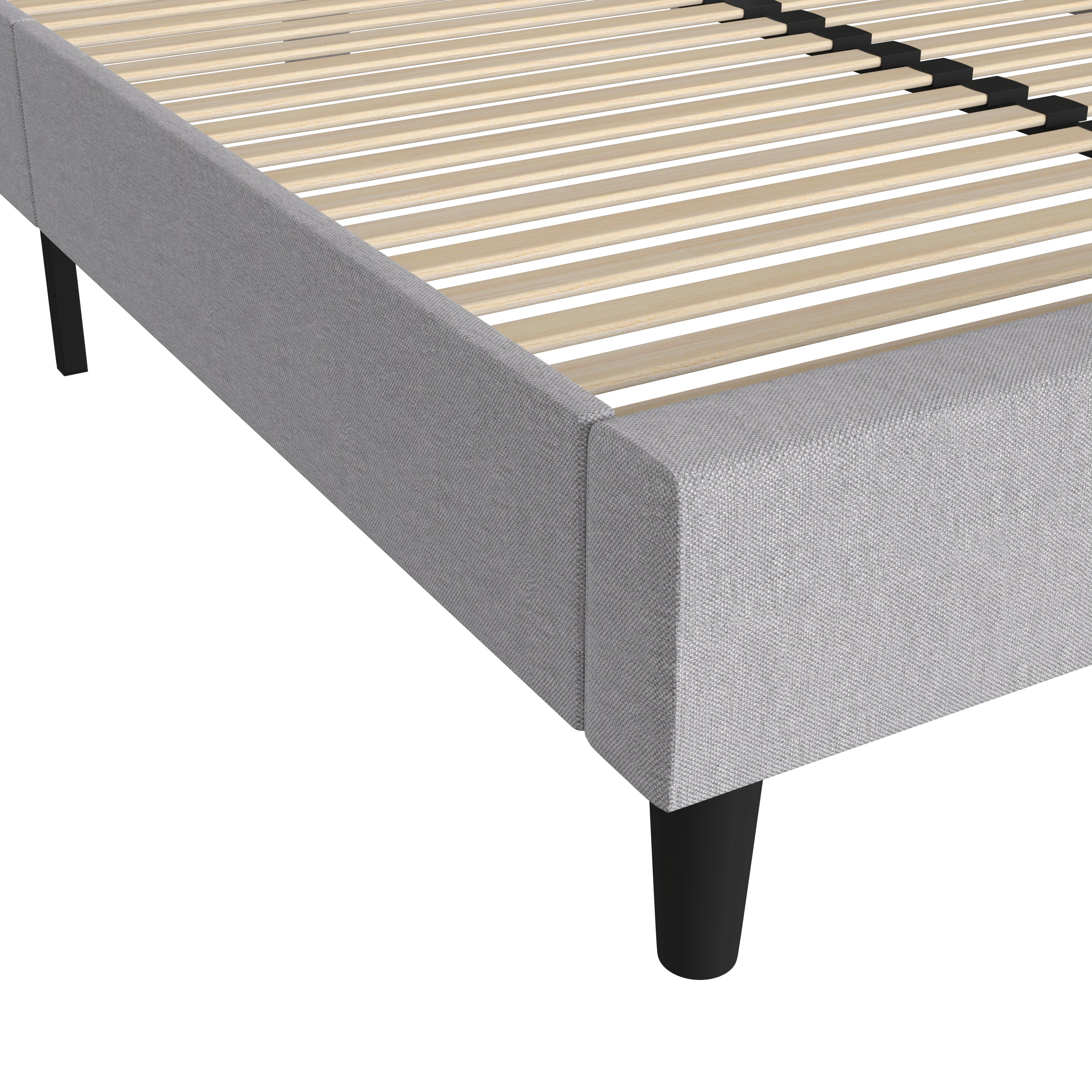 Addison Light Grey Queen Fabric Upholstered Platform Bed - Headboard with Rounded Edges - No Box Spring or Foundation Needed