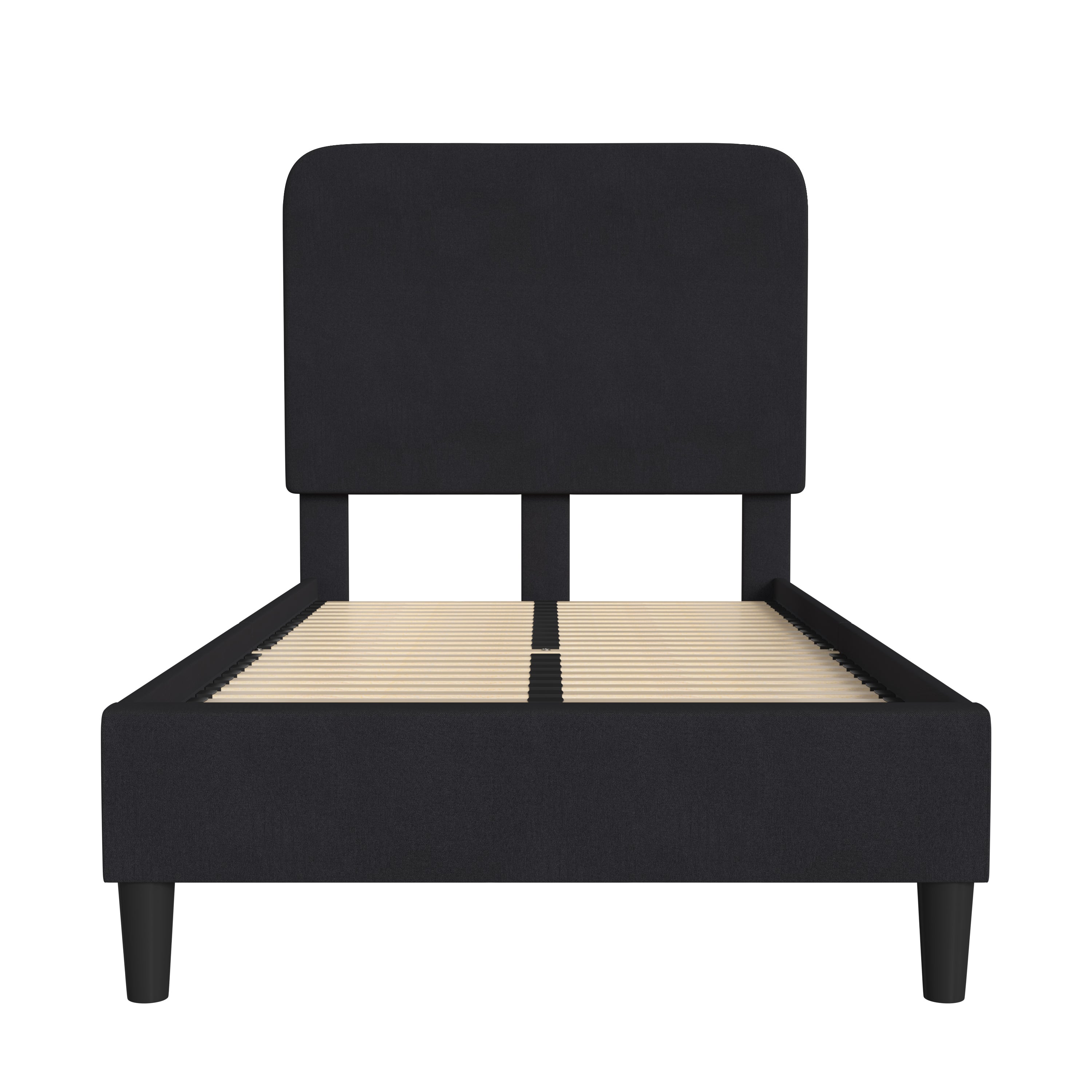 Addison Charcoal Twin Fabric Upholstered Platform Bed - Headboard with Rounded Edges - No Box Spring or Foundation Needed