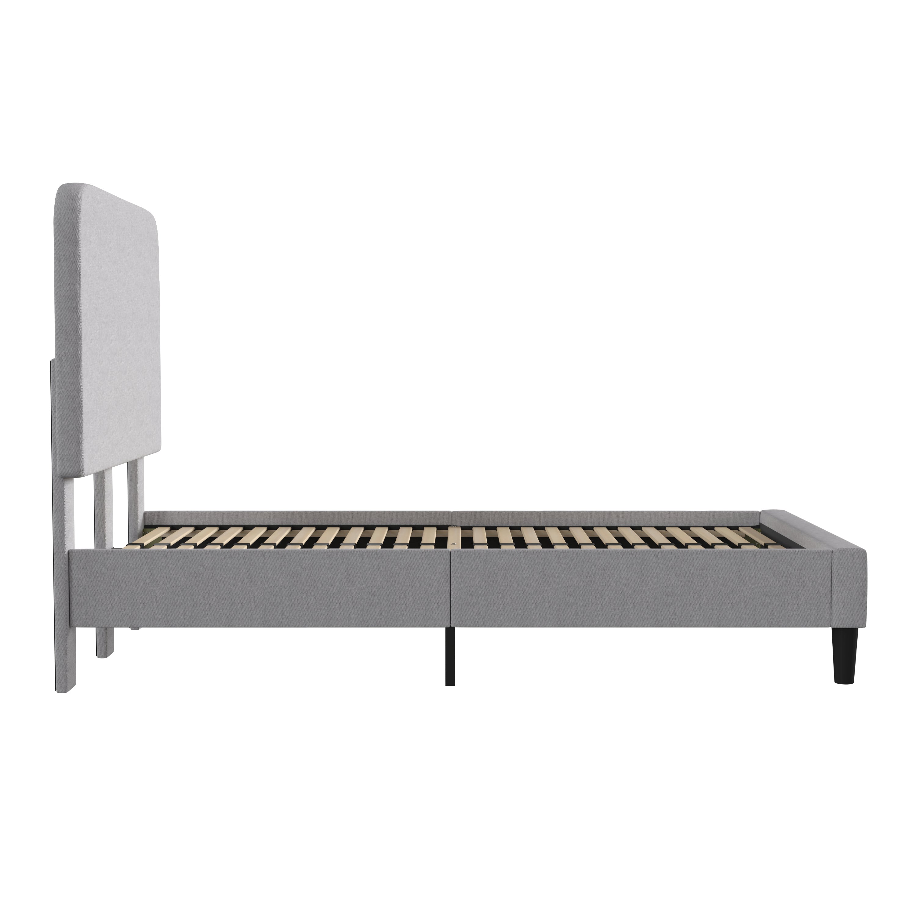 Addison Light Grey Twin Fabric Upholstered Platform Bed - Headboard with Rounded Edges - No Box Spring or Foundation Needed