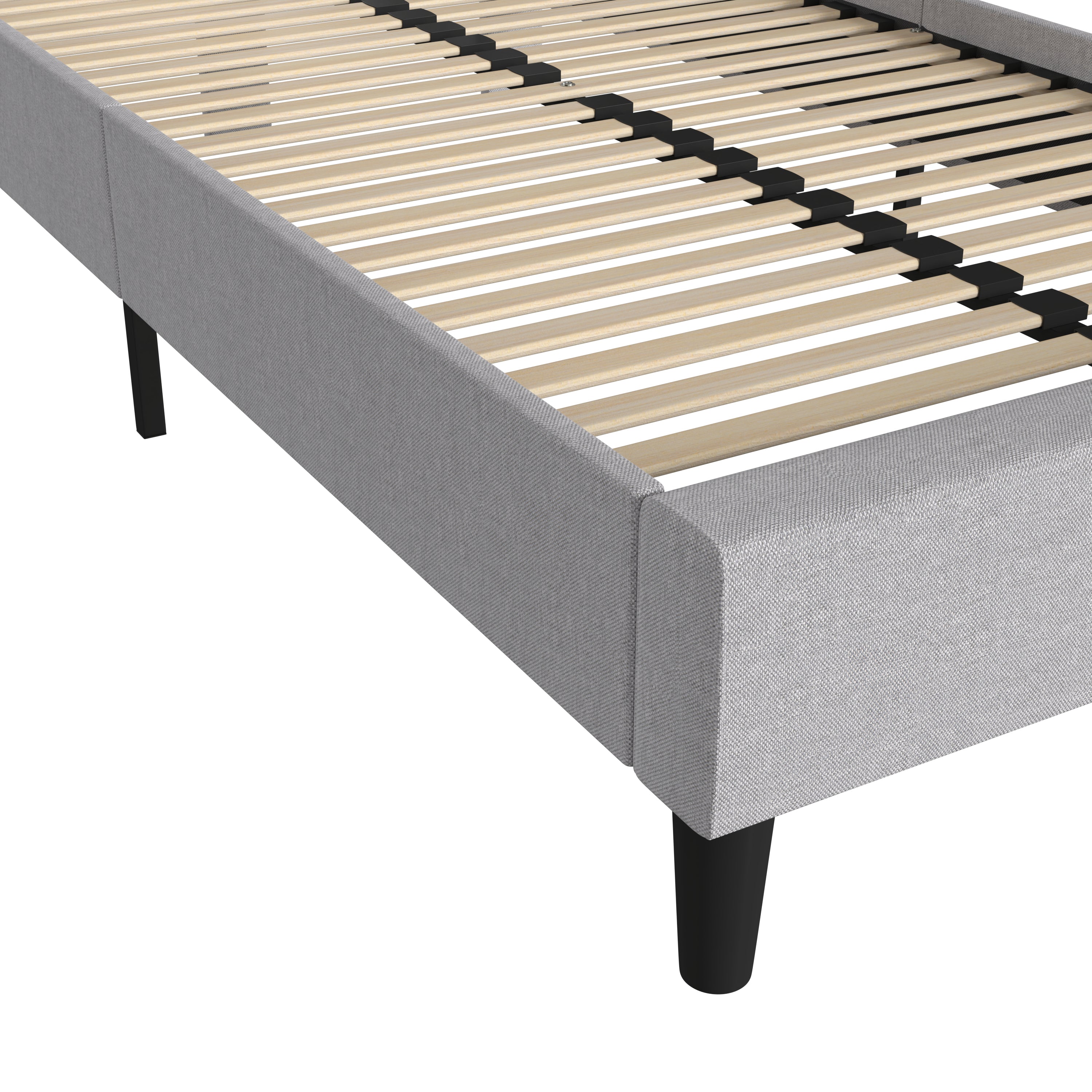 Addison Light Grey Twin Fabric Upholstered Platform Bed - Headboard with Rounded Edges - No Box Spring or Foundation Needed