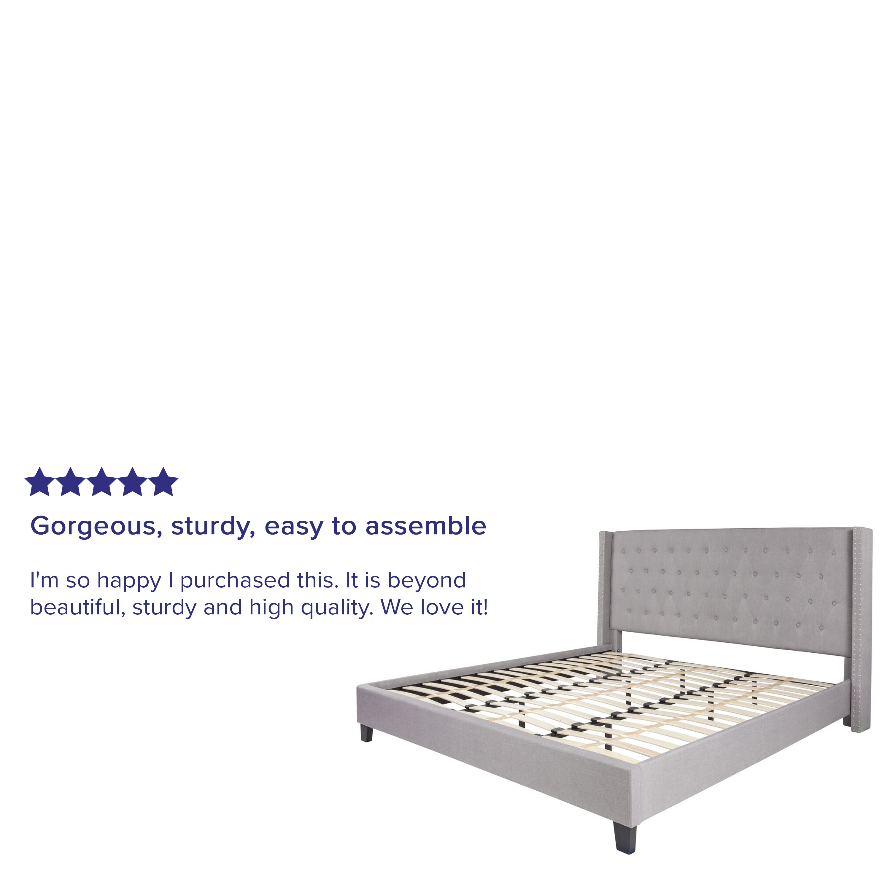 Riverdale King Size Tufted Upholstered Platform Bed in Light Gray Fabric