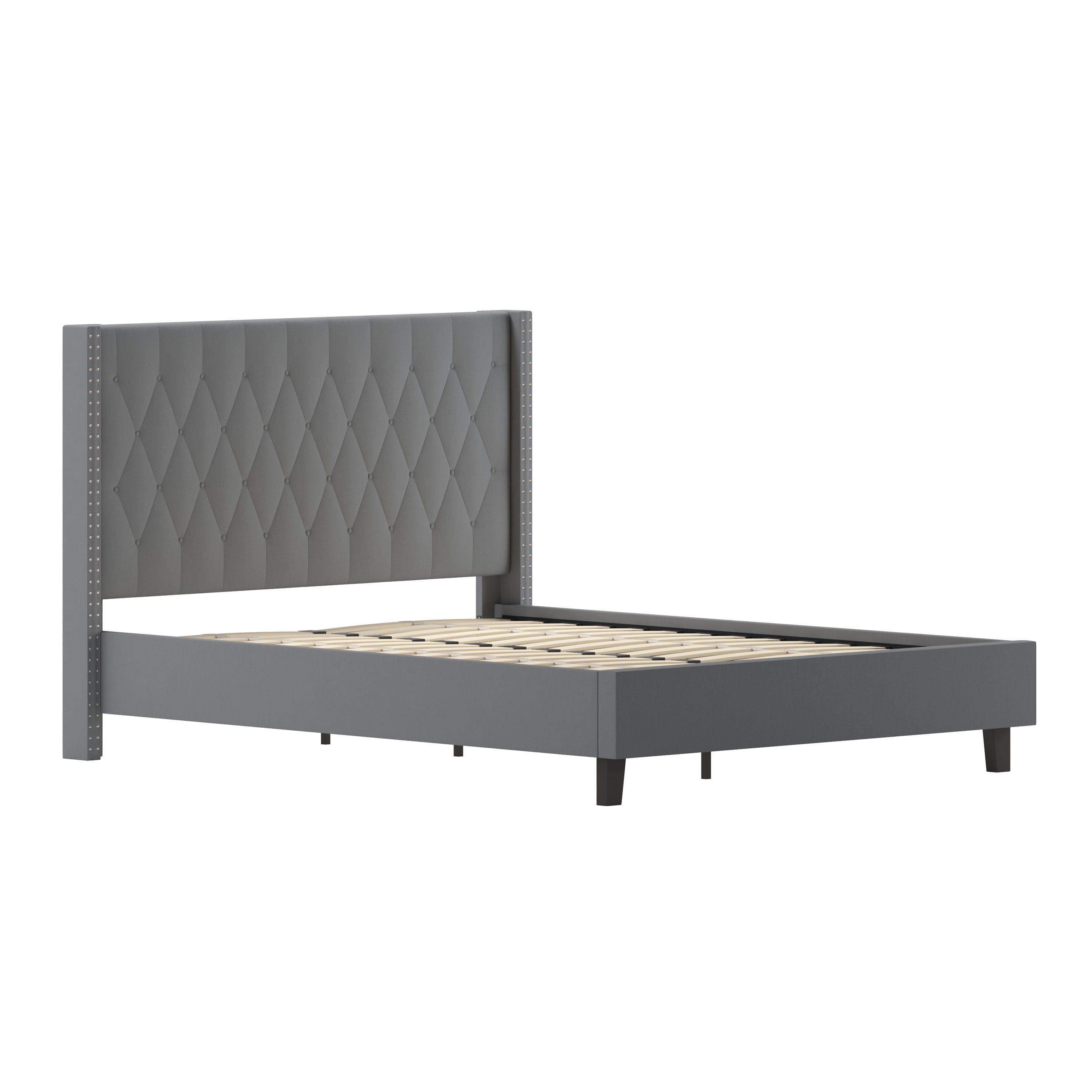 Riverdale Queen Size Tufted Upholstered Platform Bed in Dark Gray Fabric