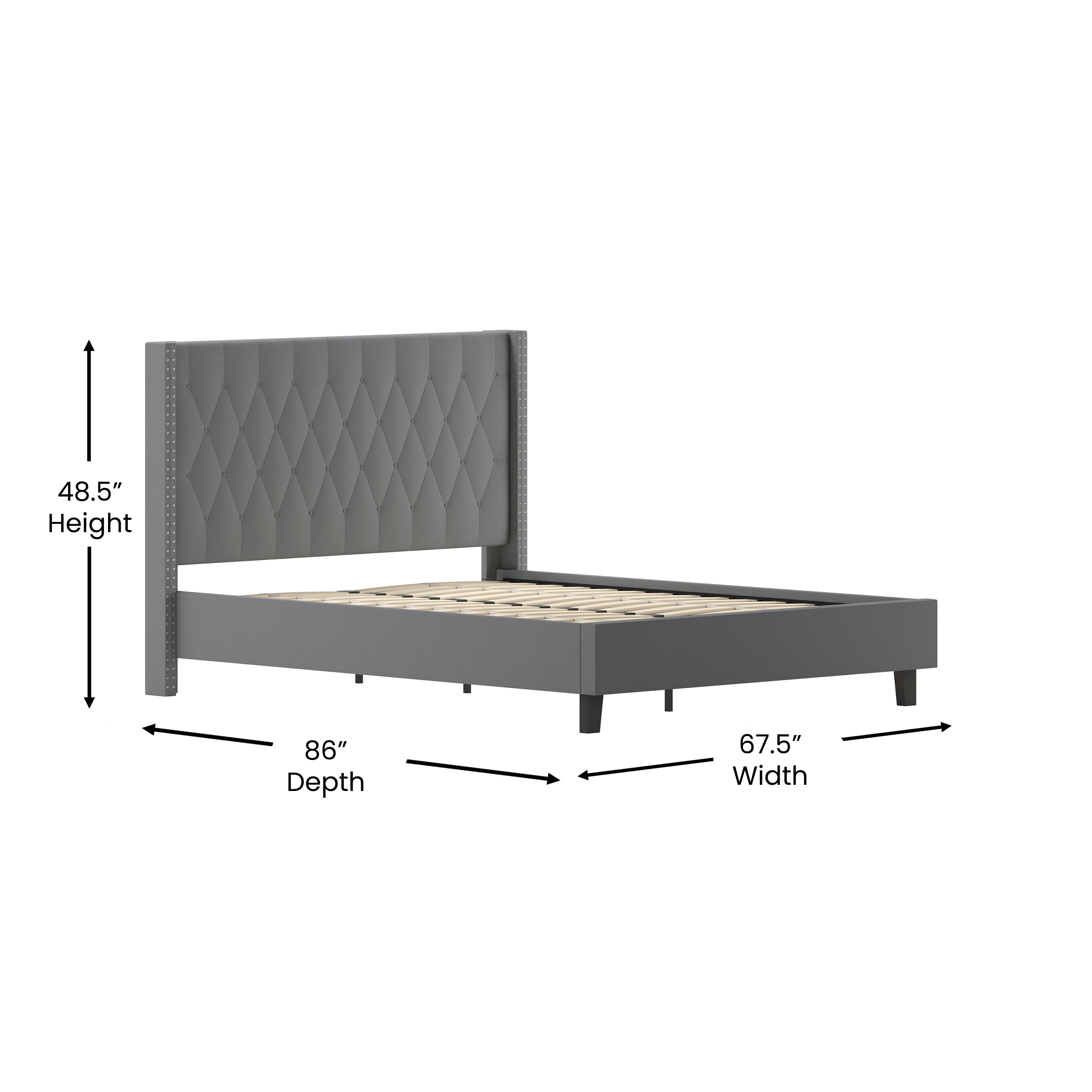 Riverdale Queen Size Tufted Upholstered Platform Bed in Dark Gray Fabric