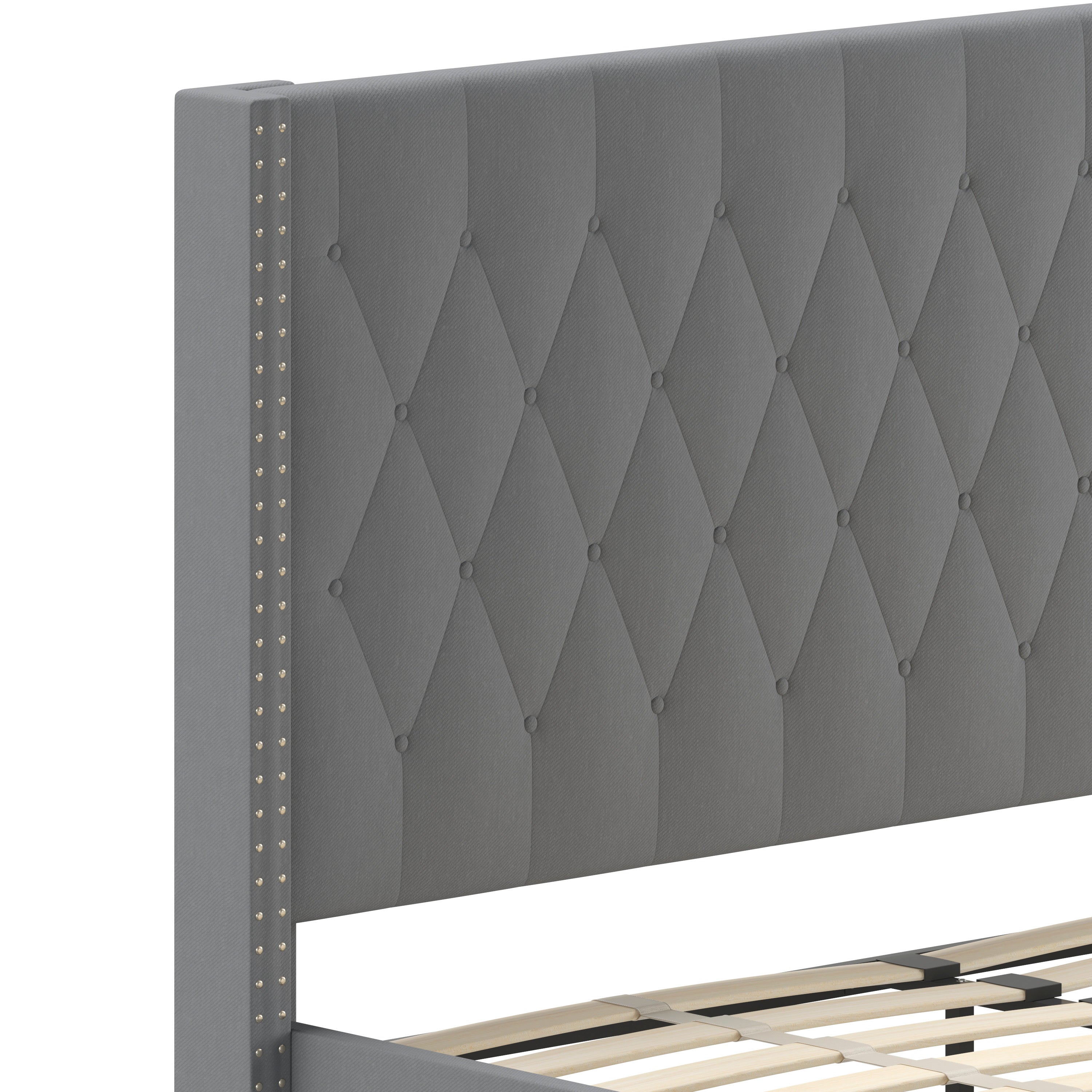 Riverdale Queen Size Tufted Upholstered Platform Bed in Dark Gray Fabric