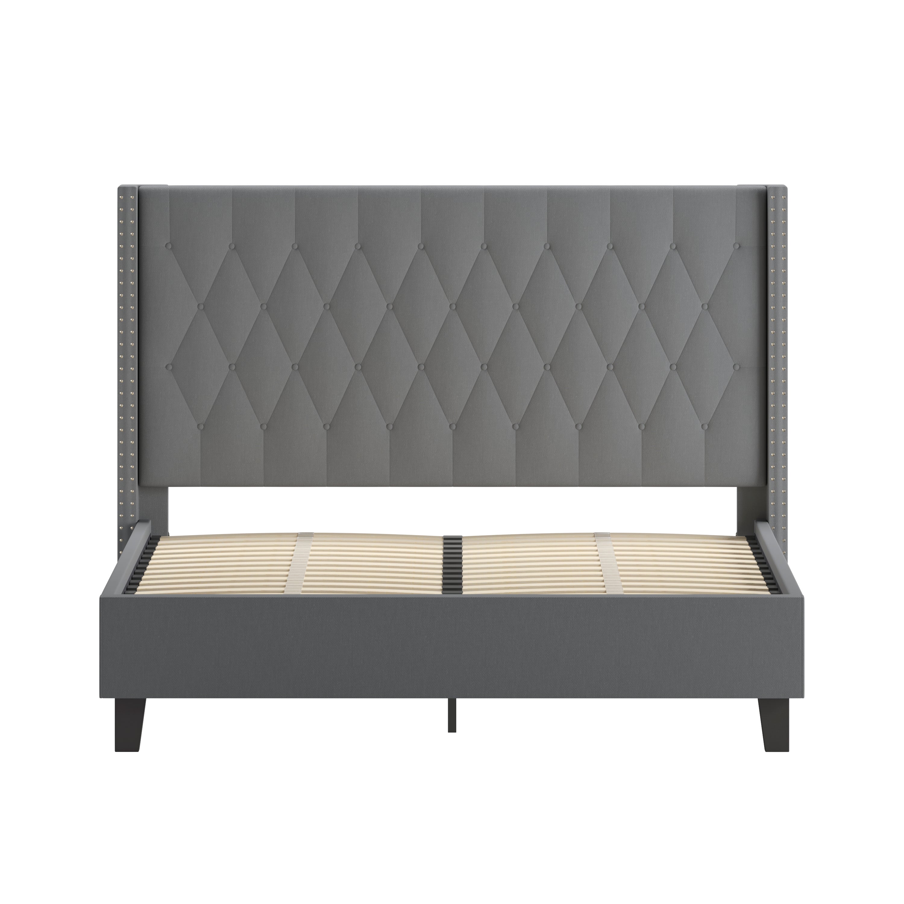 Riverdale Queen Size Tufted Upholstered Platform Bed in Dark Gray Fabric