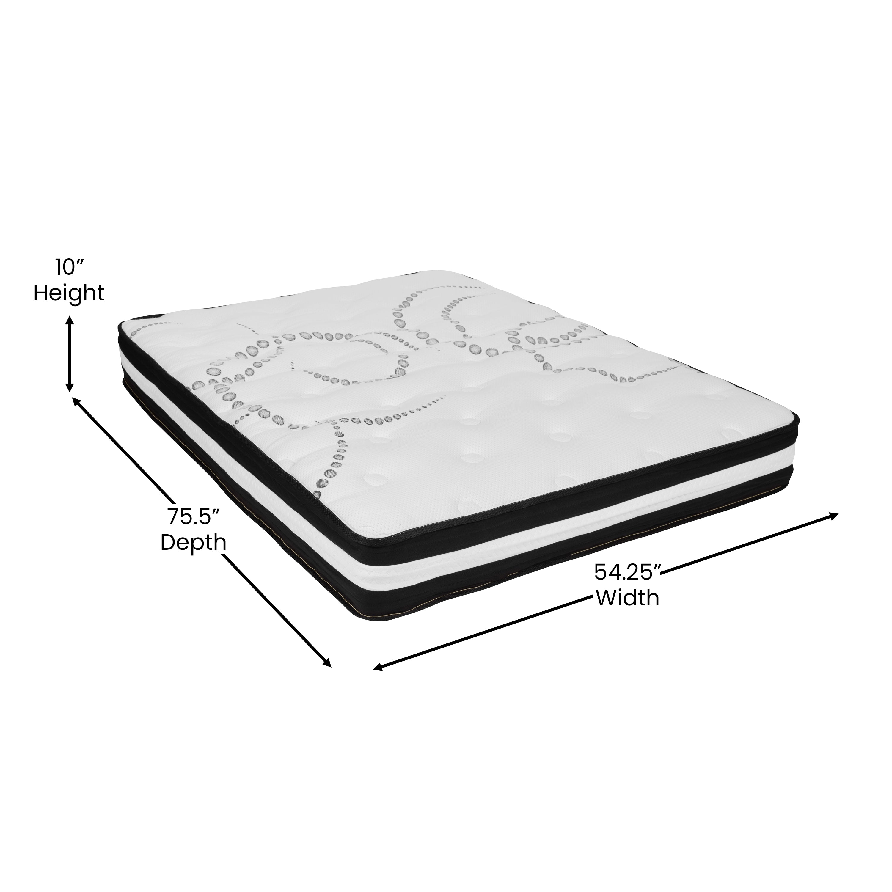 Tribeca Full Size Tufted Upholstered Platform Bed in Black Fabric with 10 Inch CertiPUR-US Certified Pocket Spring Mattress