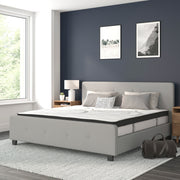 Tribeca King Size Tufted Upholstered Platform Bed in Light Gray Fabric with 10 Inch CertiPUR-US Certified Pocket Spring Mattress