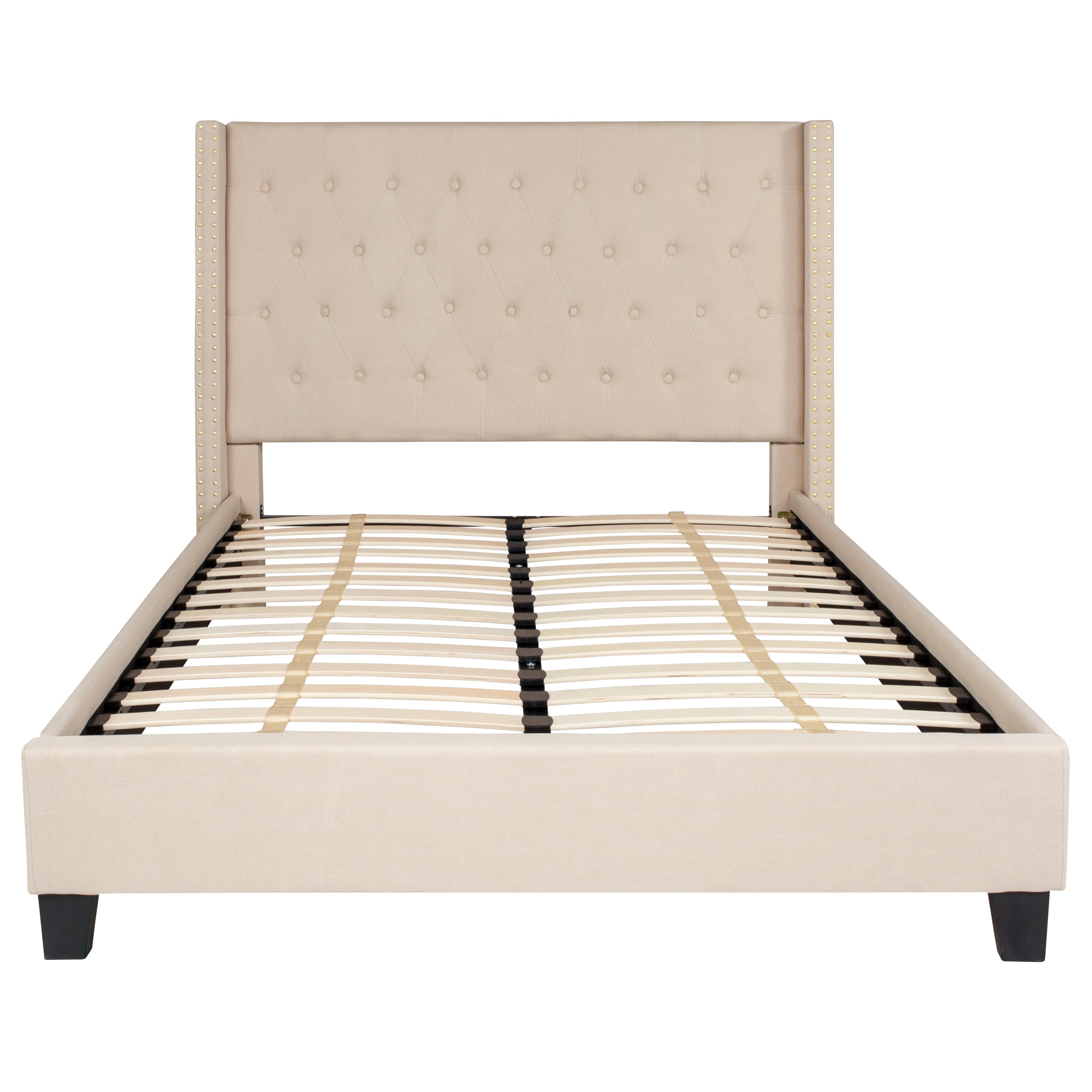 Riverdale Full Size Tufted Upholstered Platform Bed in Beige Fabric with 10 Inch CertiPUR-US Certified Pocket Spring Mattress