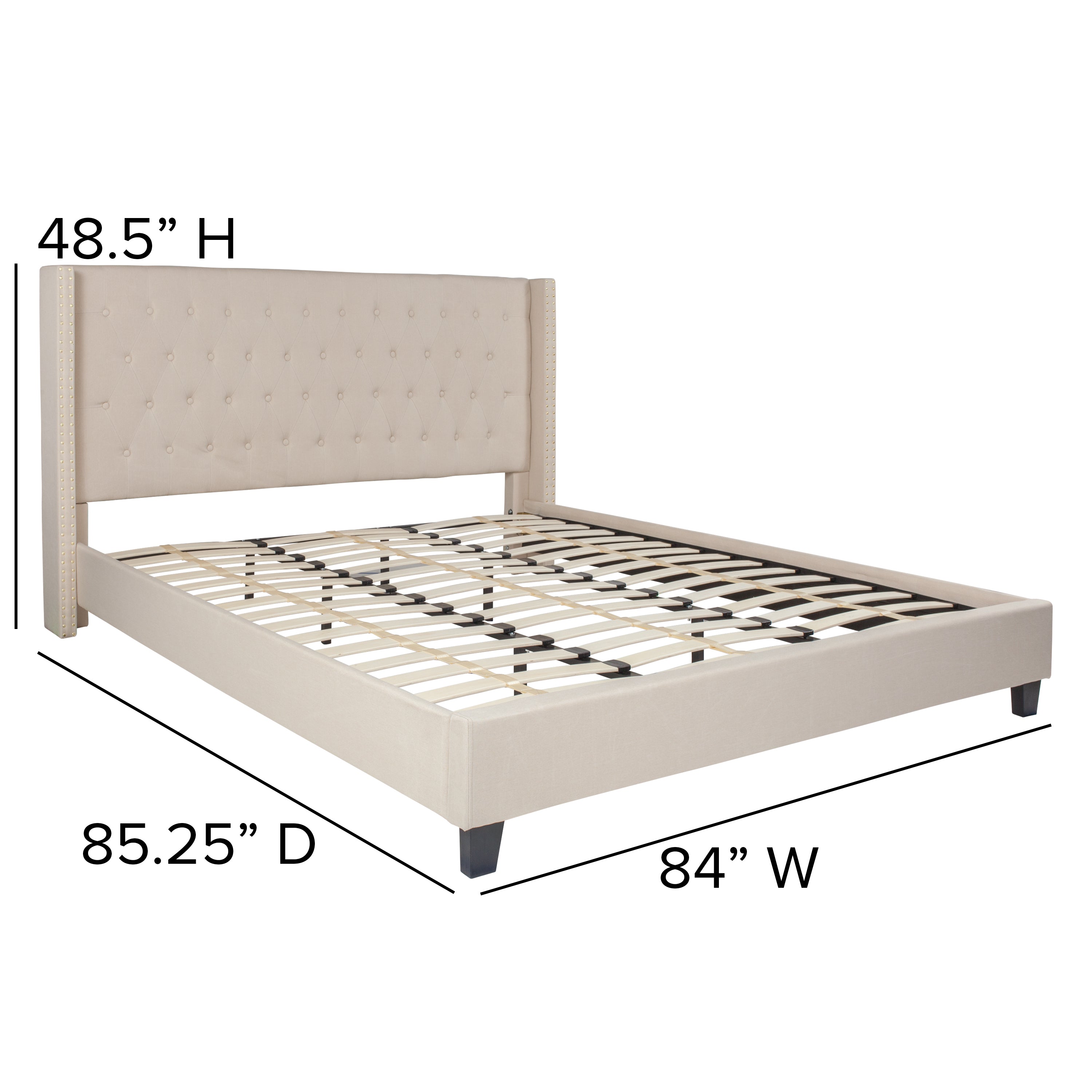 Riverdale King Size Tufted Upholstered Platform Bed in Beige Fabric with 10 Inch CertiPUR-US Certified Pocket Spring Mattress