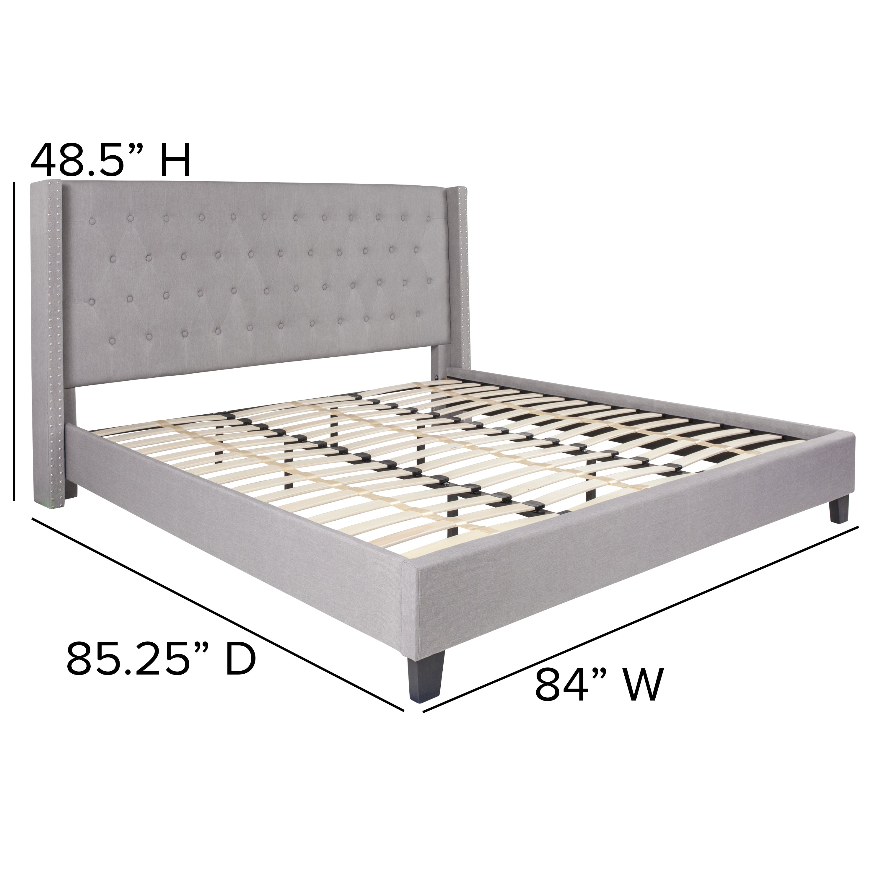 Riverdale King Size Tufted Upholstered Platform Bed in Light Gray Fabric with 10 Inch CertiPUR-US Certified Pocket Spring Mattress