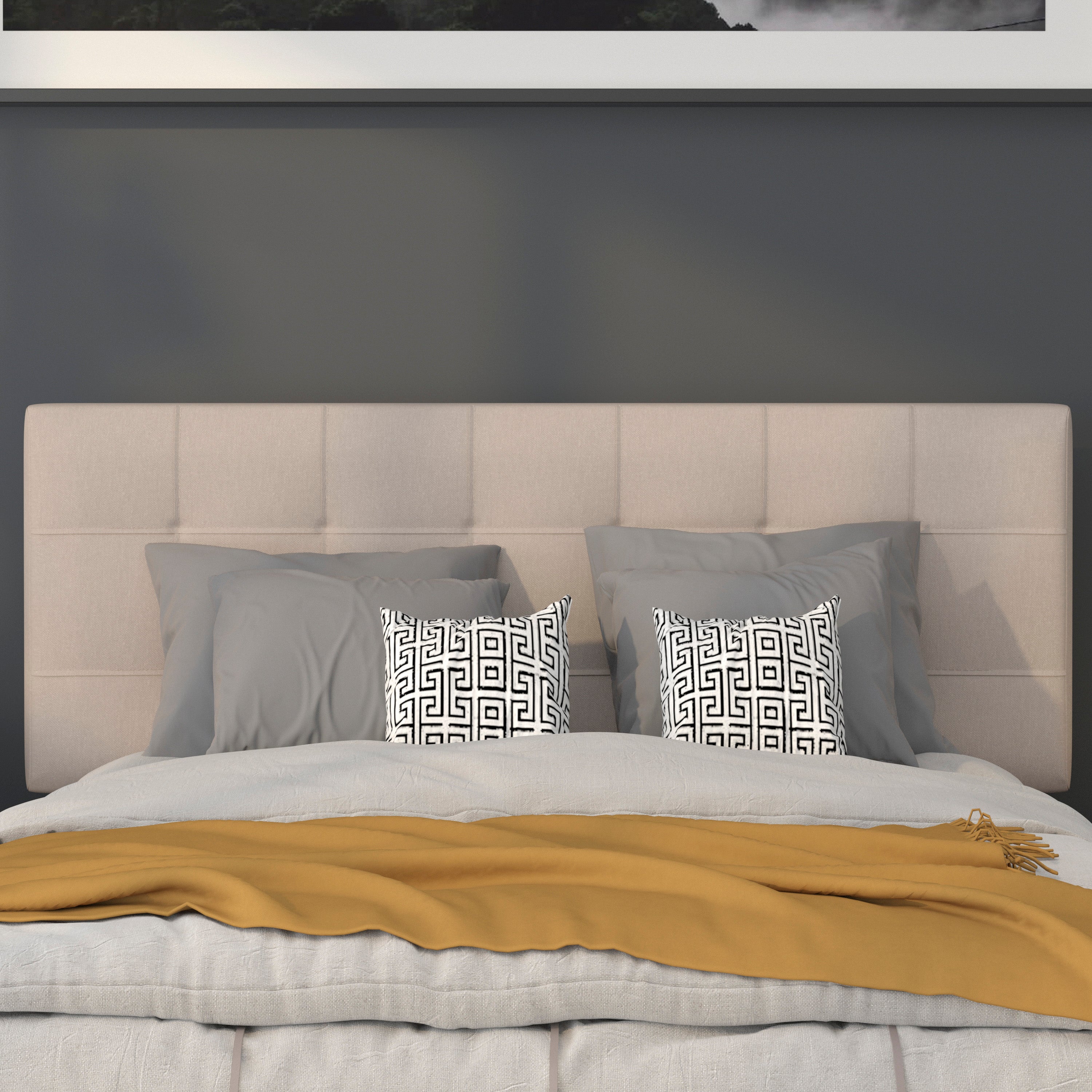 Bedford Tufted Upholstered Full Size Headboard in Beige Fabric