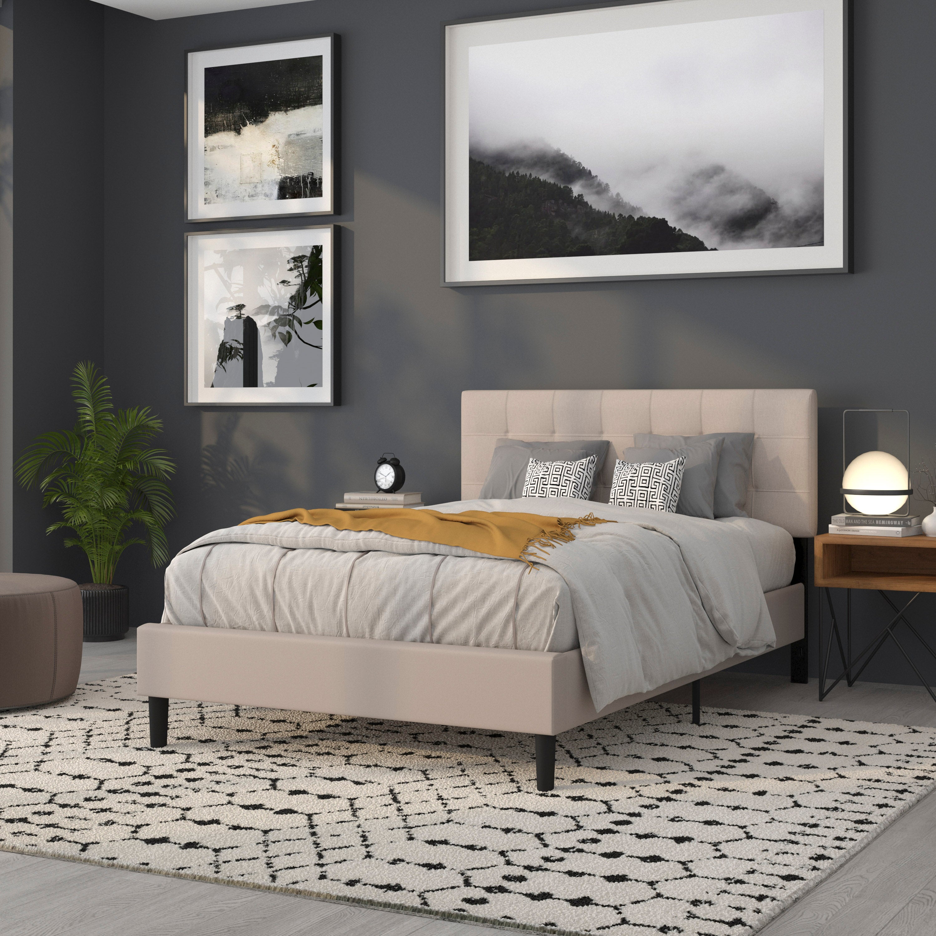 Bedford Tufted Upholstered Full Size Headboard in Beige Fabric