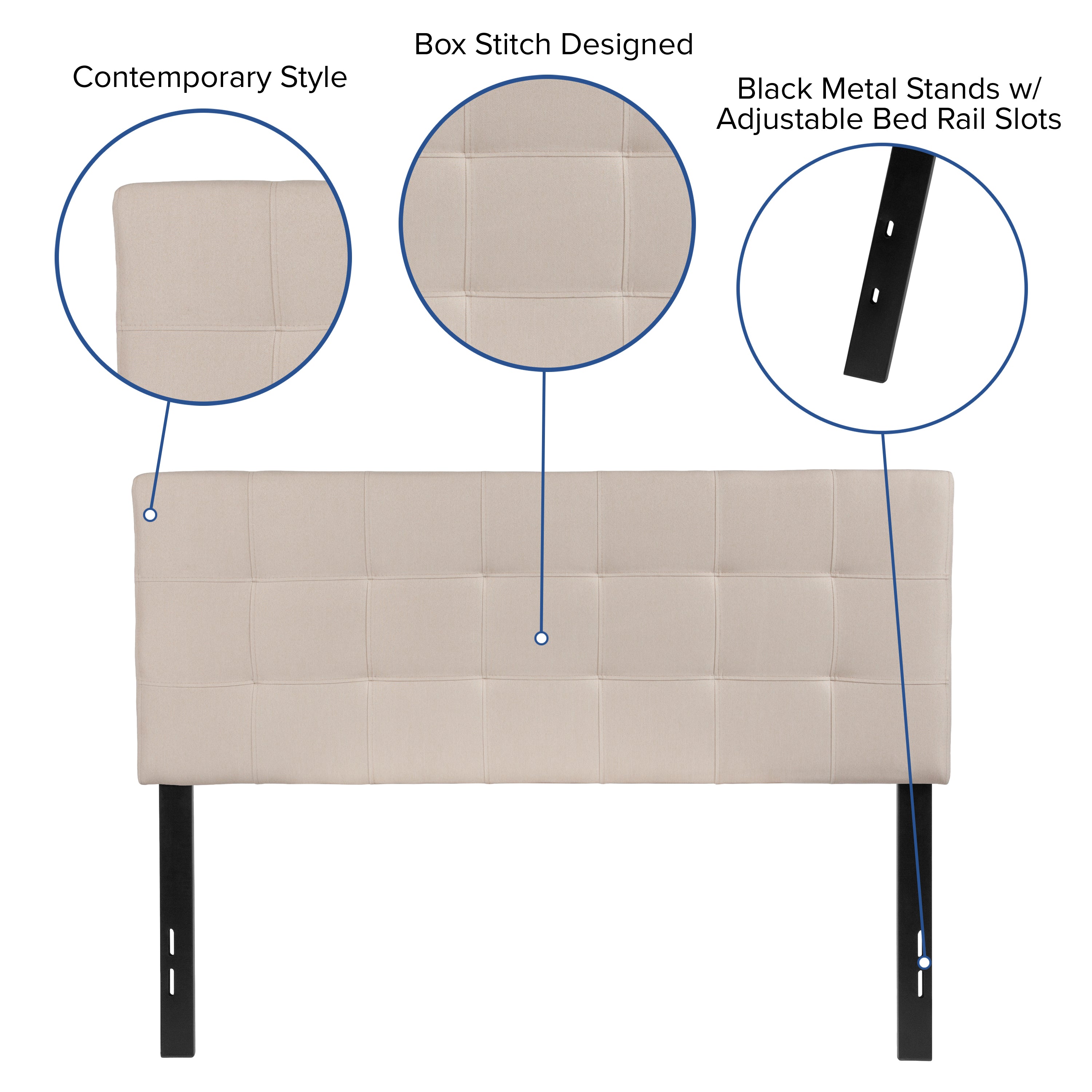Bedford Tufted Upholstered Full Size Headboard in Beige Fabric